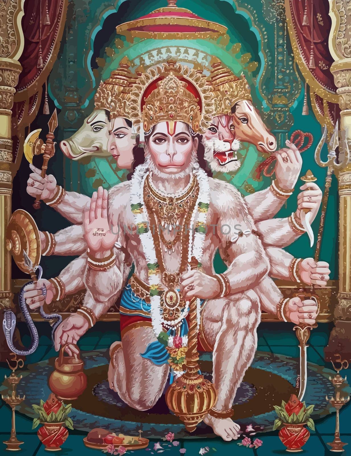 hanuman indian holy god monkey  jayanti   illustration green background