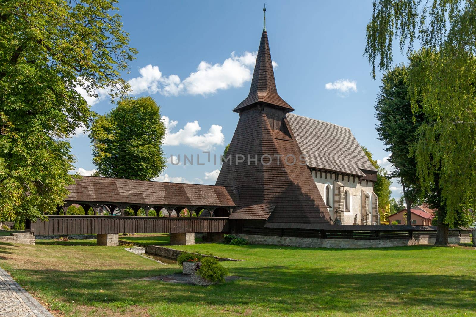 Wooden church Koci in the middle of a park, Chrudim, Czech Republic. High quality photo