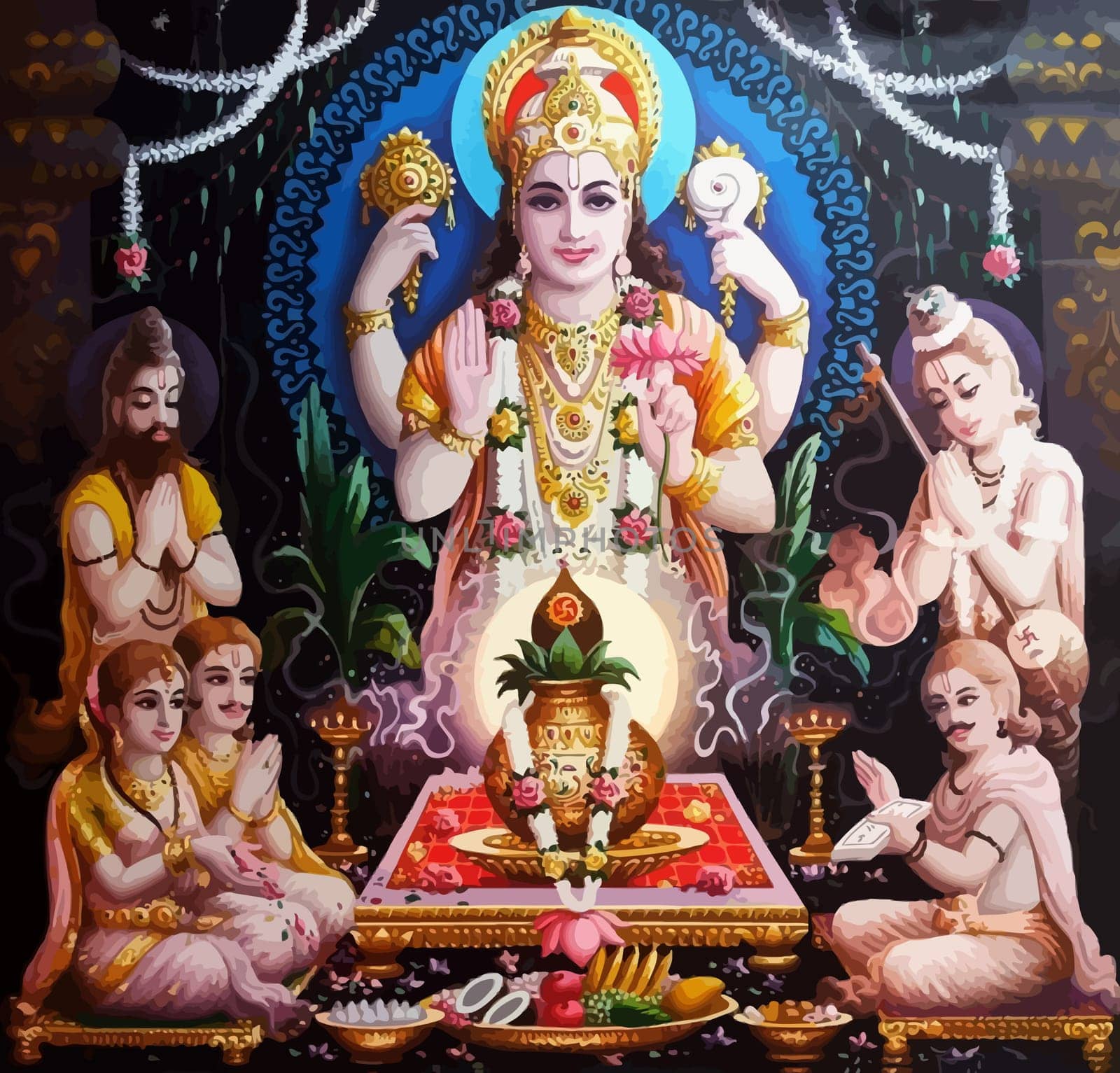 lady god Surya sun light  hinduism  culture  illustration