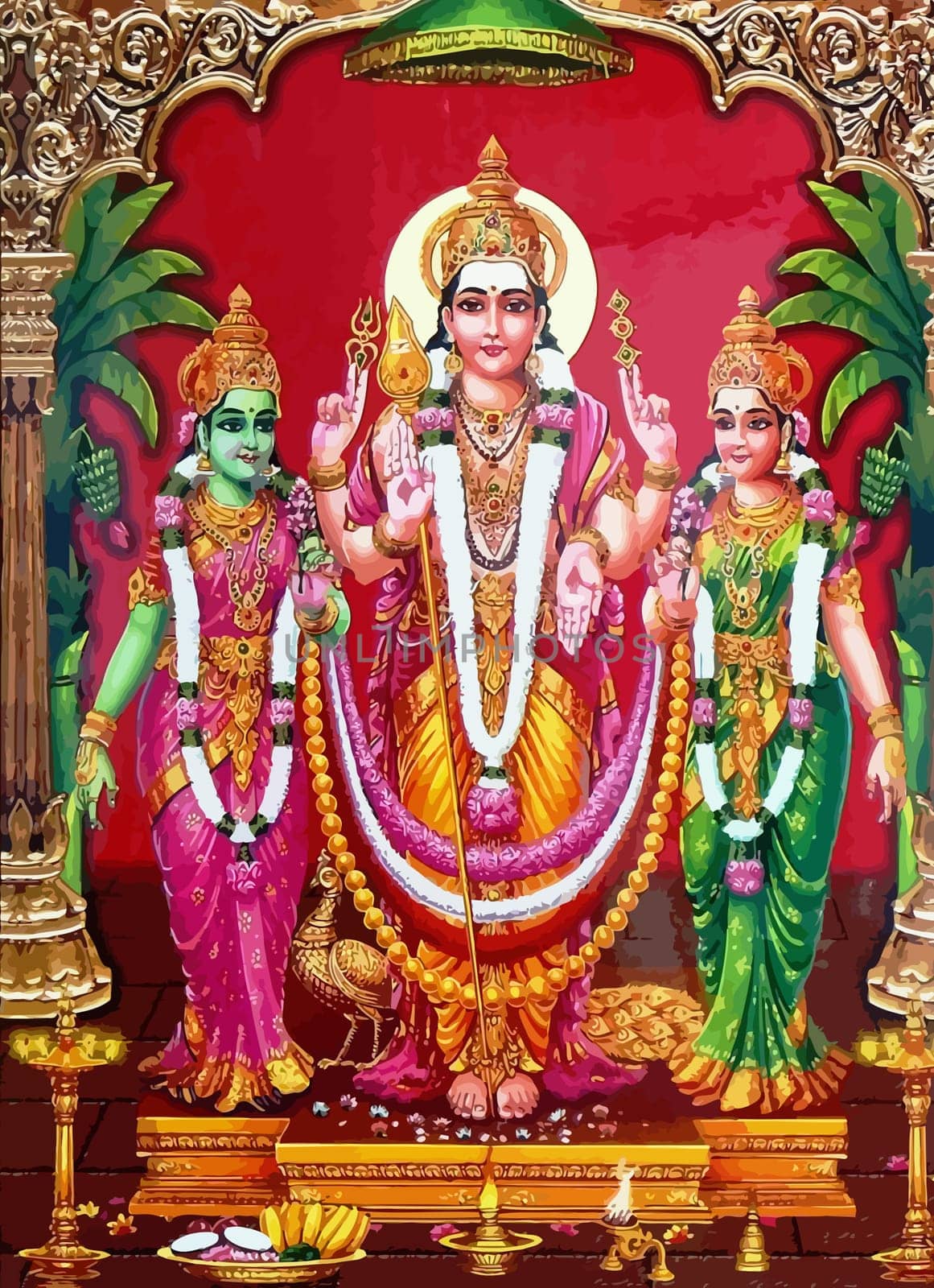 lady god Surya sun light and Saraswati peacock  hinduism  culture festival  illustration