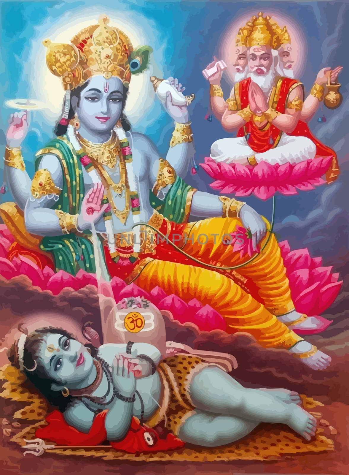 lord Surya sun shell  holy baby Shiva mythology hinduism  illustration