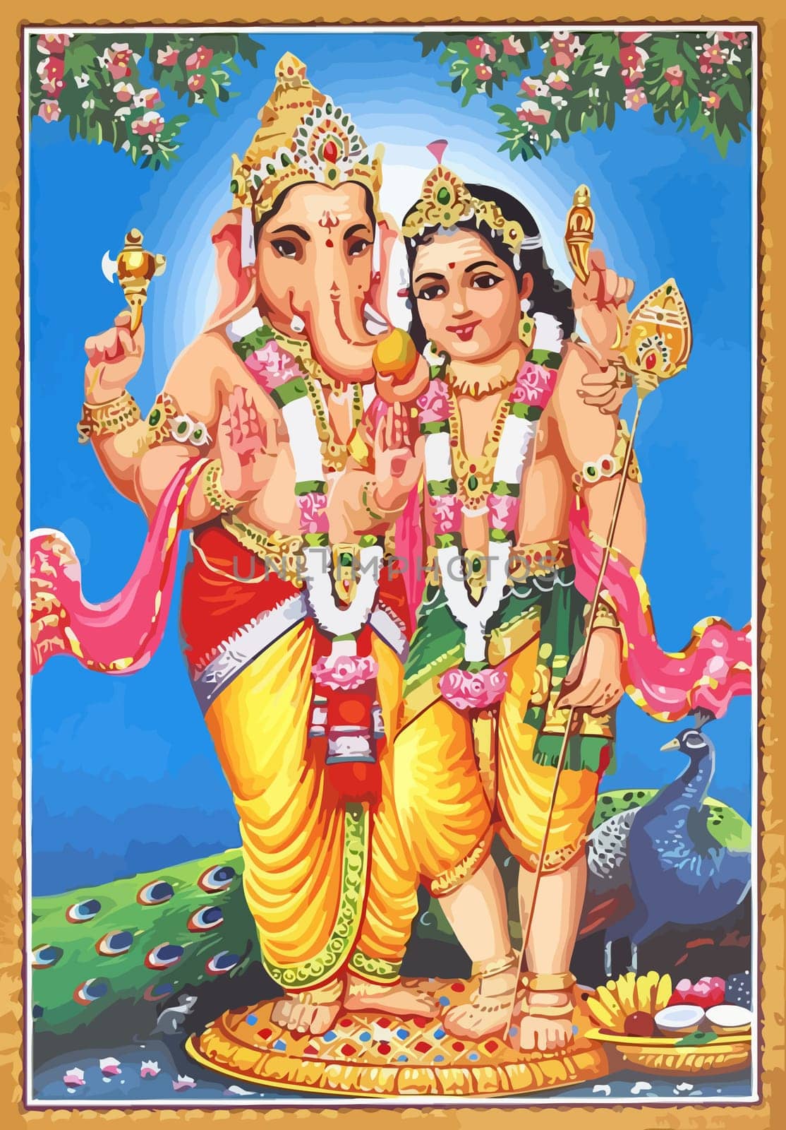 god  Saraswati peacock holy  elephant ganesha mythology hinduism  illustration