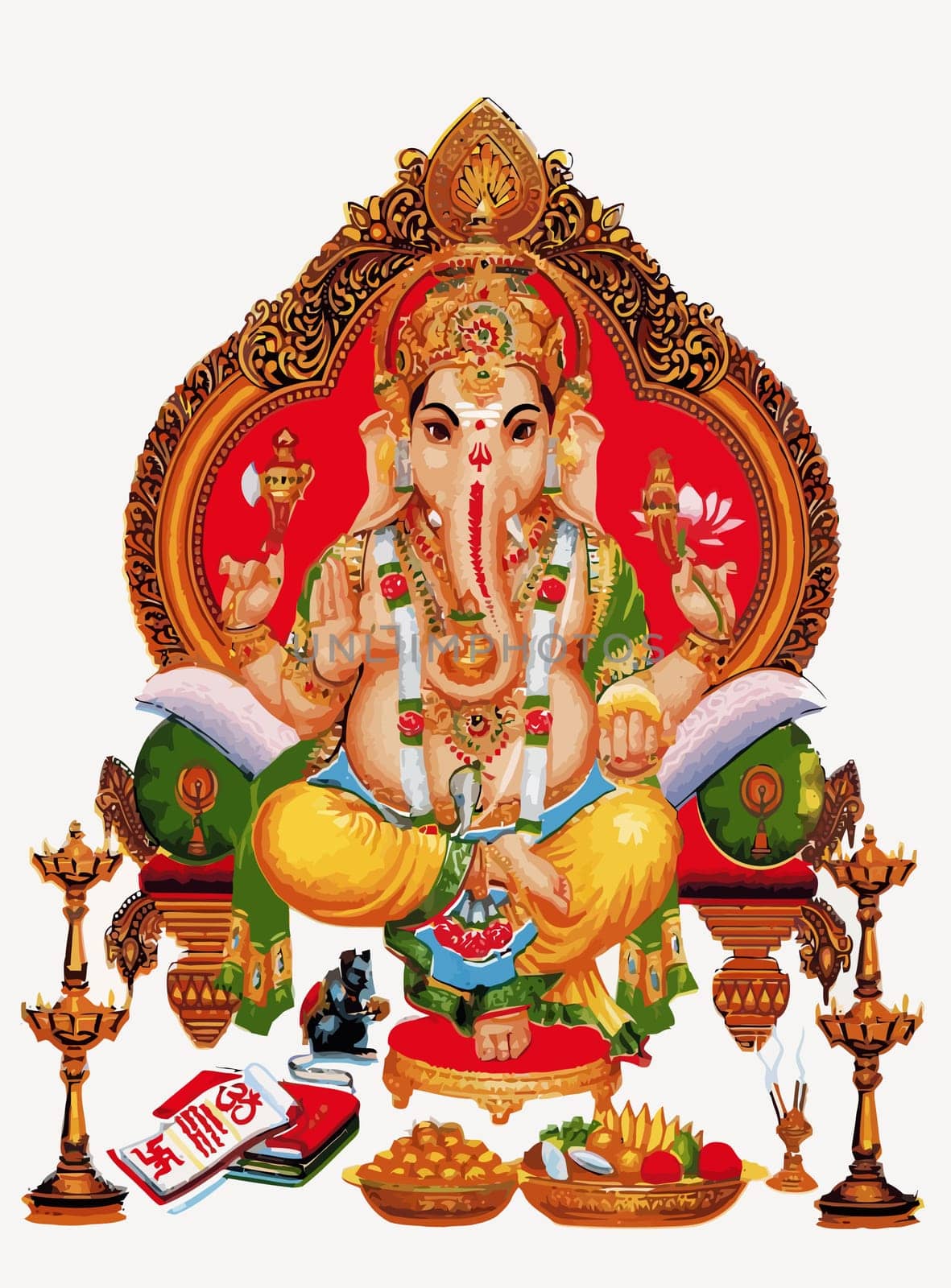 seated throne  Ganesha hindu lord faith mythology  illustration