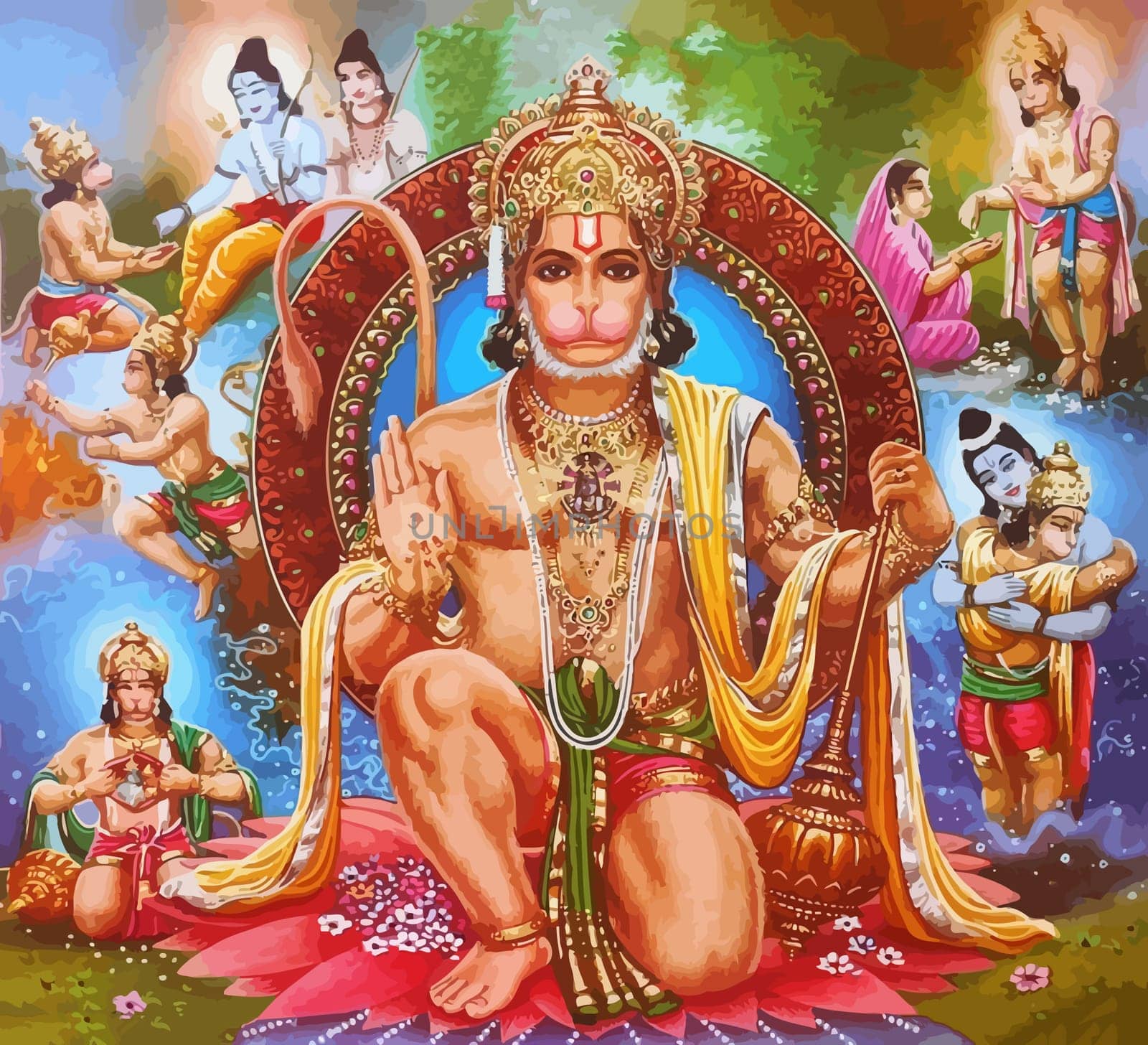 hanuman indian holy god monkey  spirituality asia  illustration