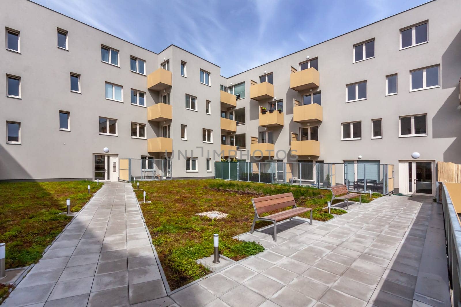 A large brick building with. A large brick building with. Czech Republic, city Hradec Kralove. High quality photo