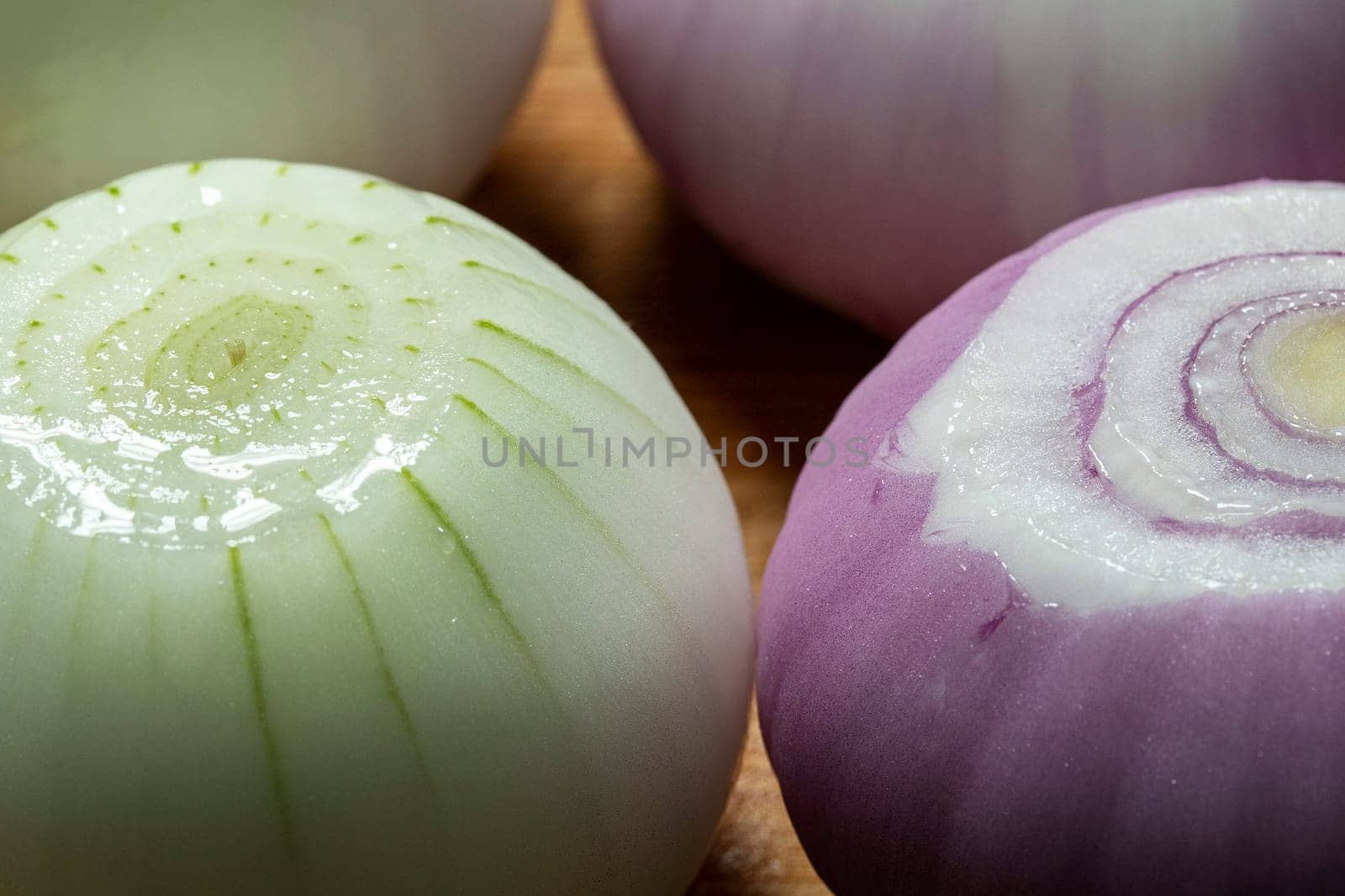 peeled onion raw white and purple vegetable fresh macro