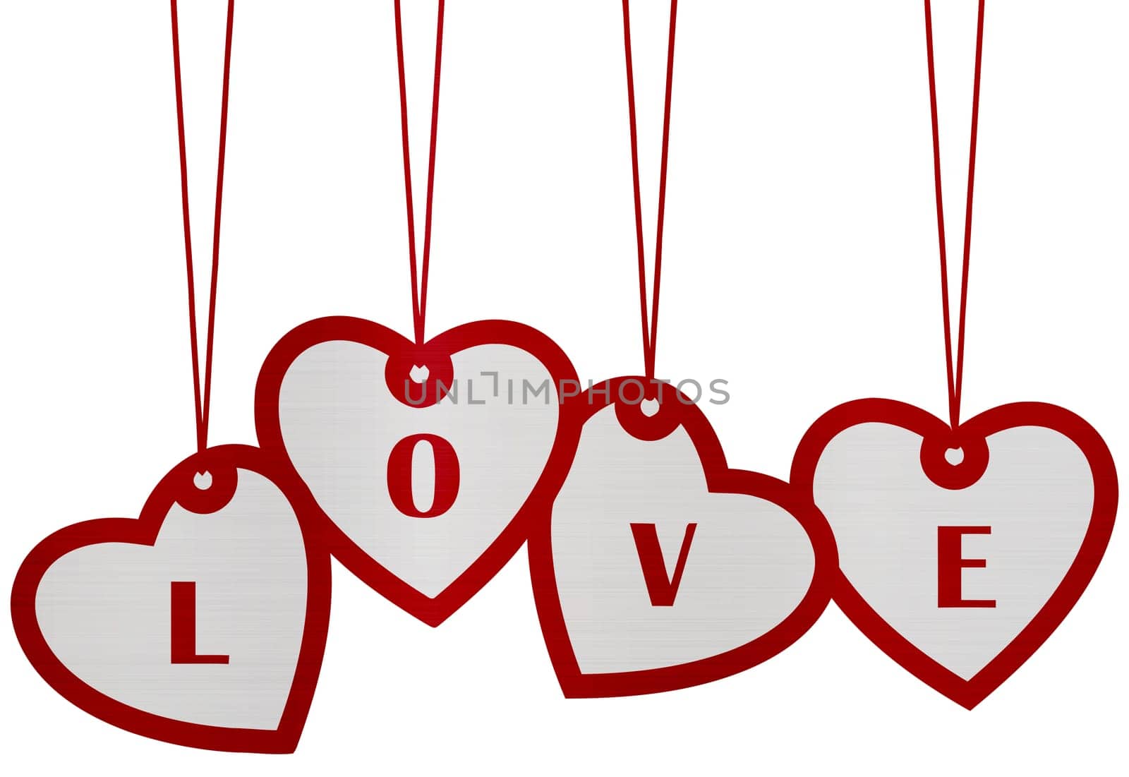 love hearts hanging text metallic romance illustration