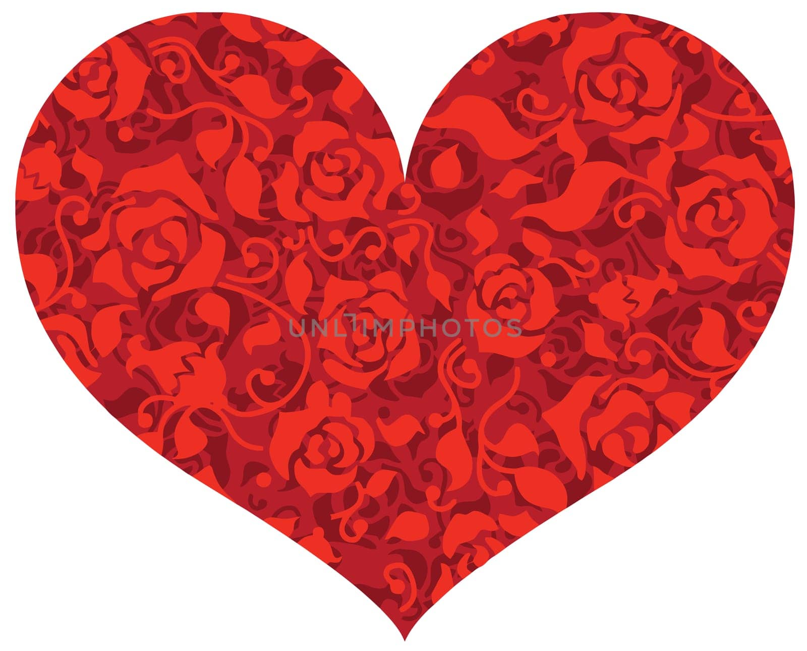 love heart many roses red illustration