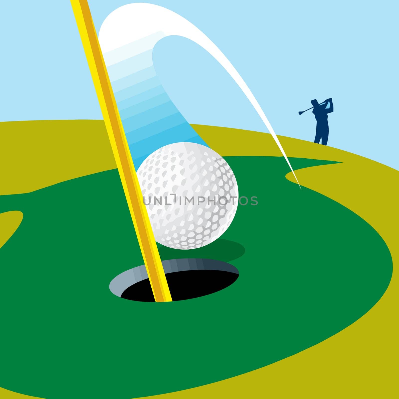 hole in one golf ball shot grass illustration