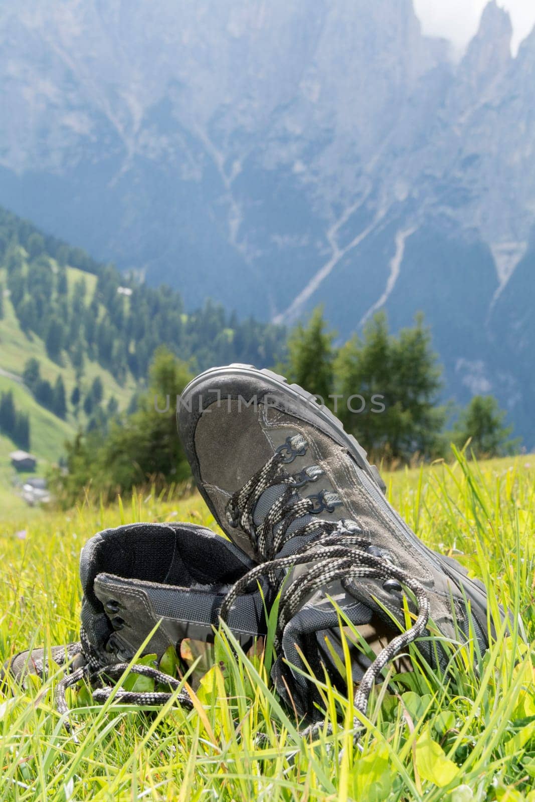 trekking shoes at the seiser alm in italy