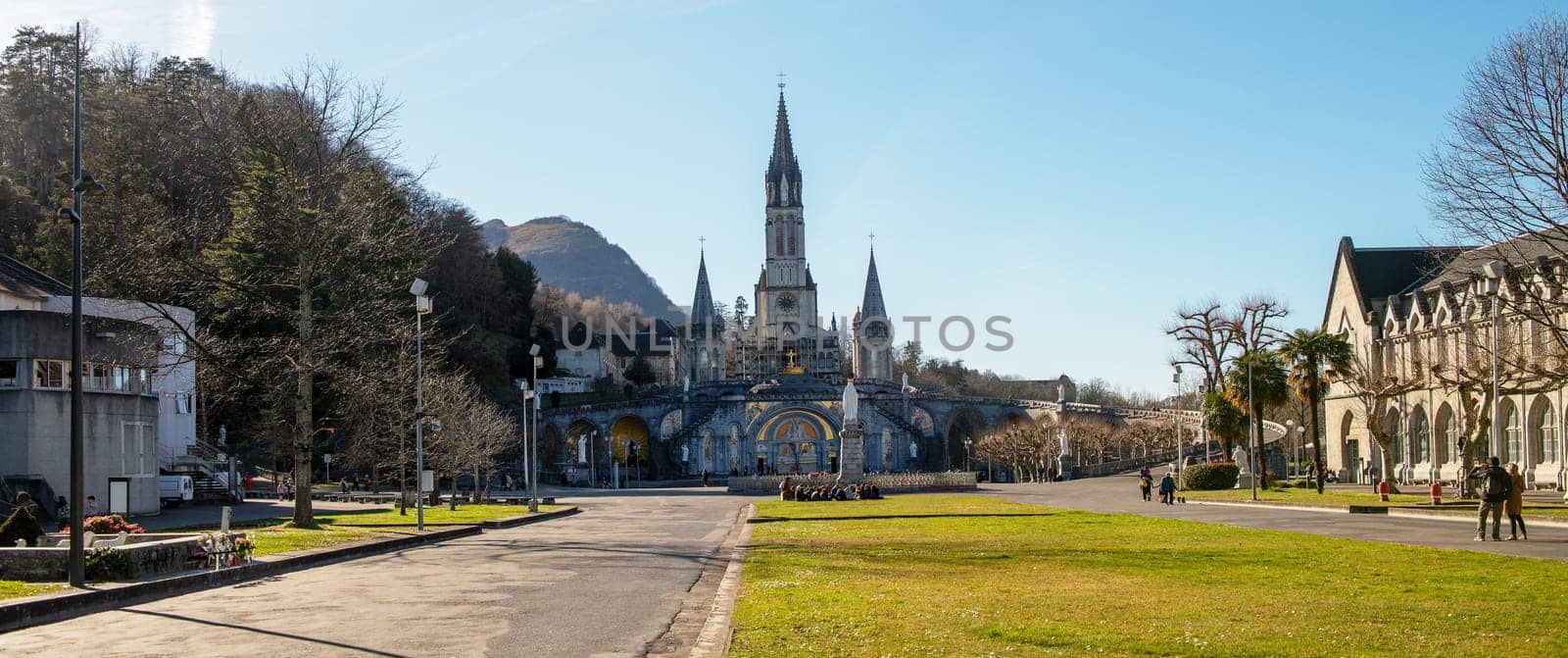 a view of the cathedral-sanctuary of Lourdes (France)