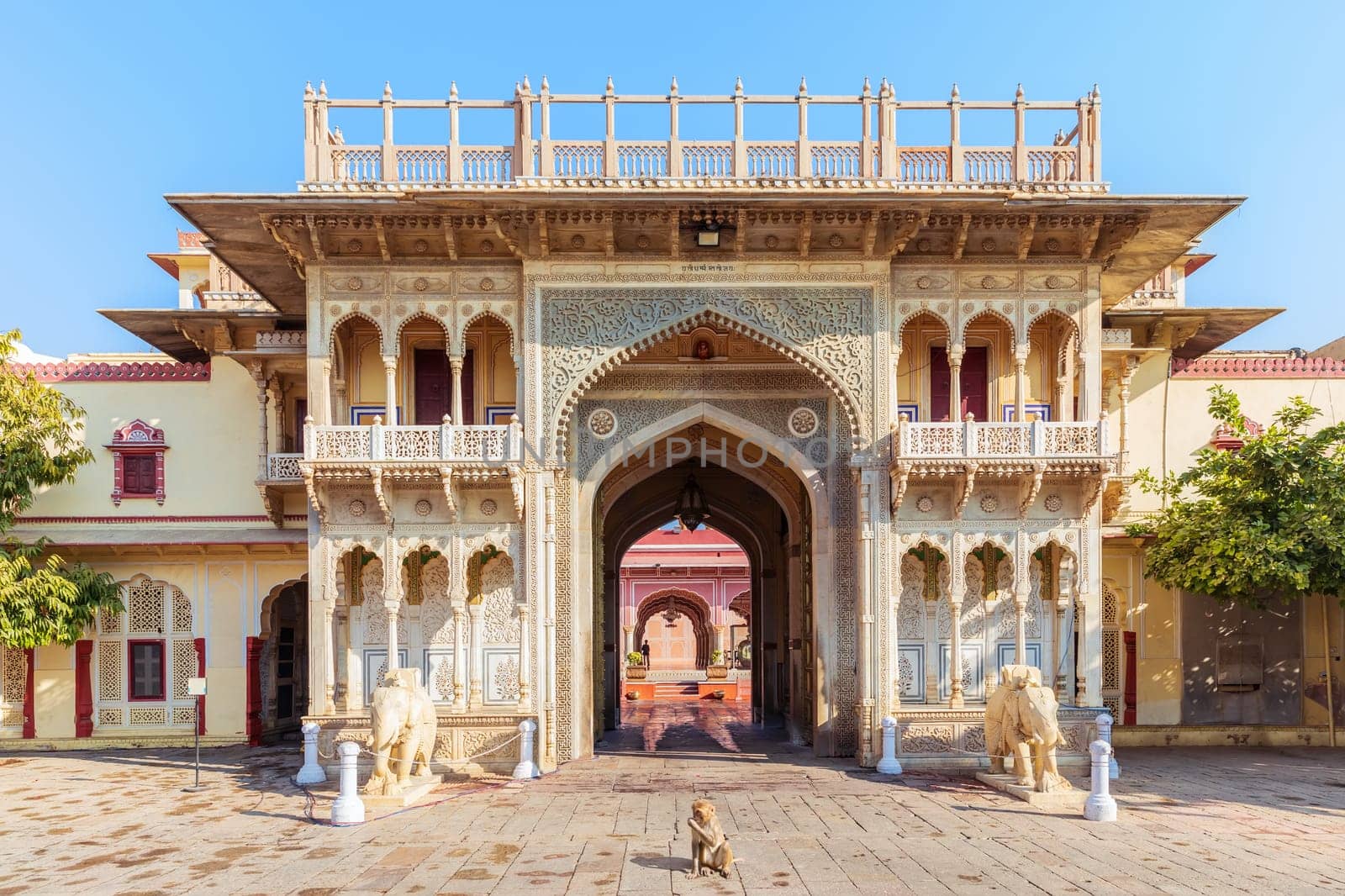 India, City Palace of Jaipur, view on the gate and the monkey.