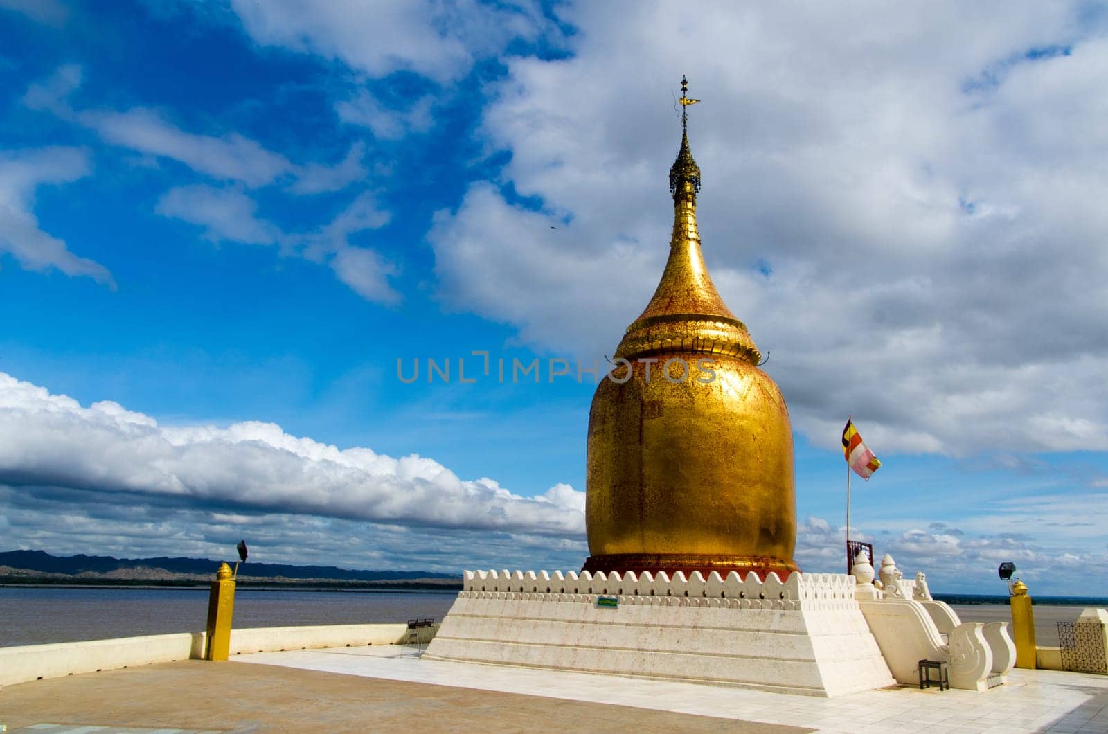 Bupaya Paya (pagoda), a famous golden gourd-shaped stupa on the banks of the Ayerwaddy River