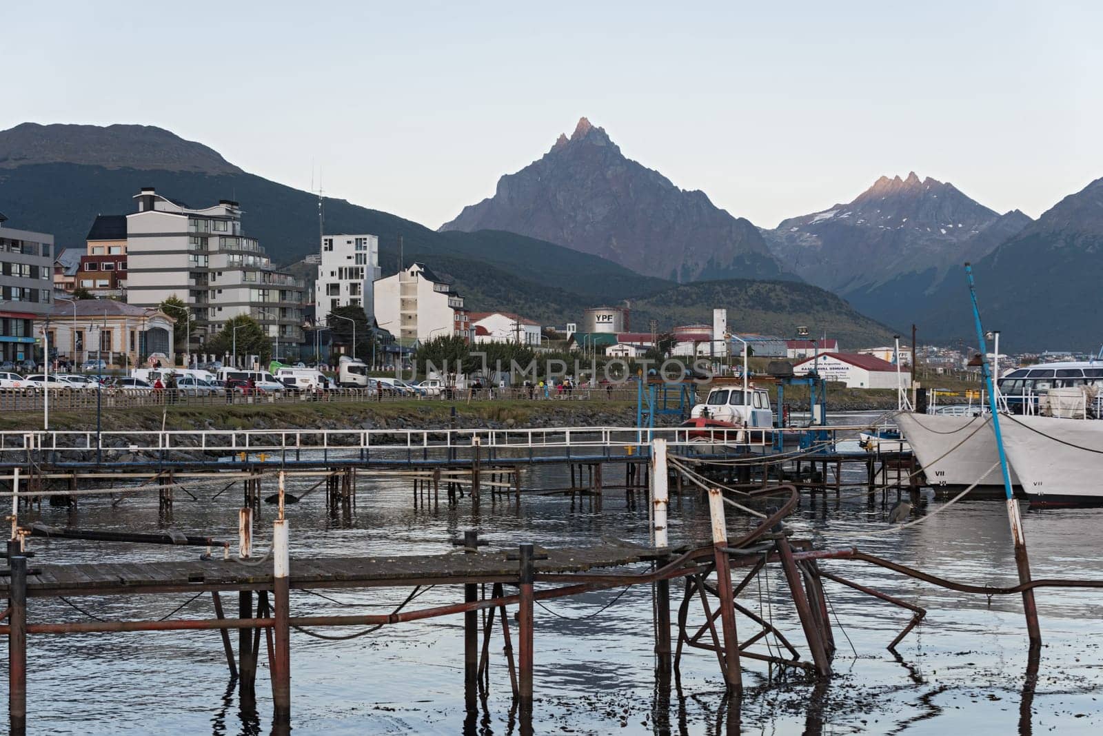 View of Ushuaia and port with Martial Mountain Range