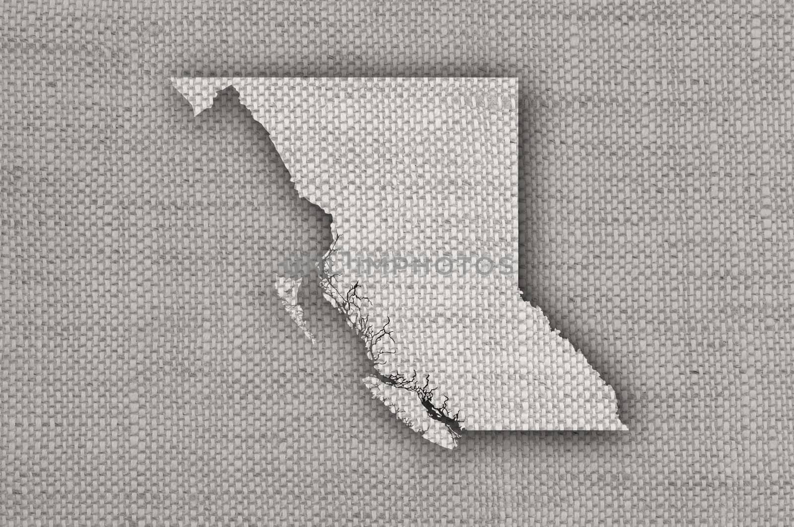 Map of British Columbia on old linen