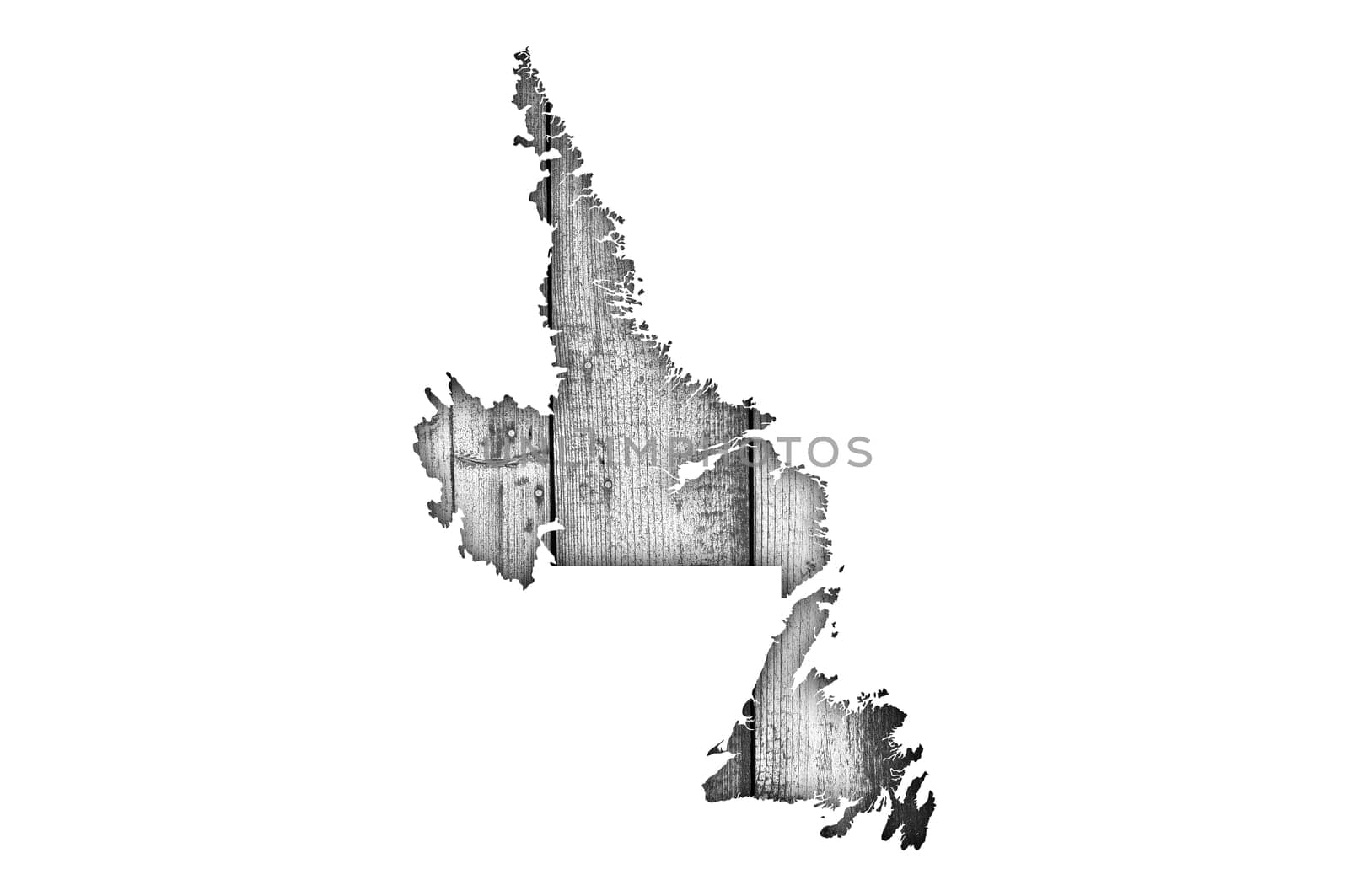 Map of Newfoundland and Labrador on weathered wood