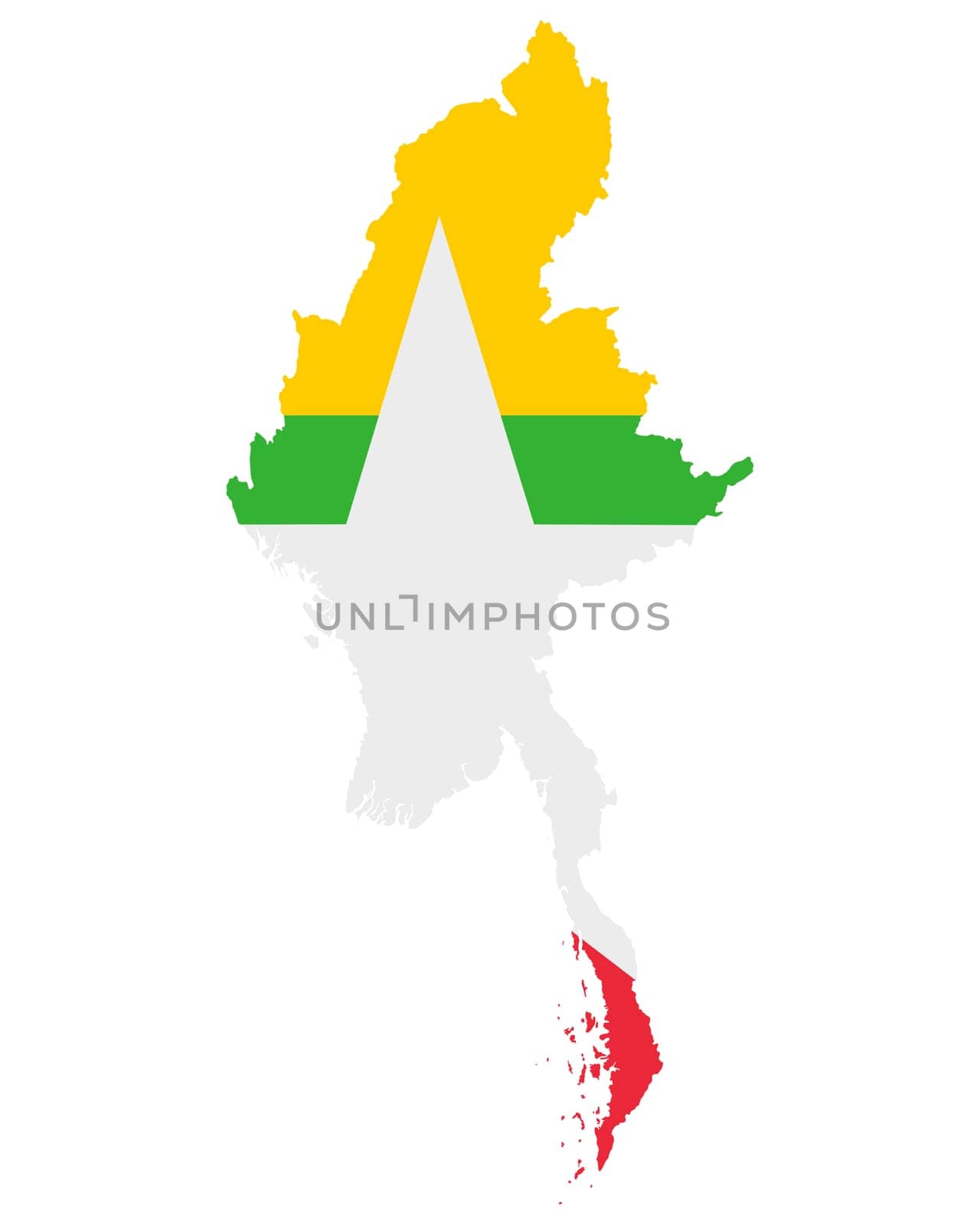 Fahne in Landkarte von Myanmar