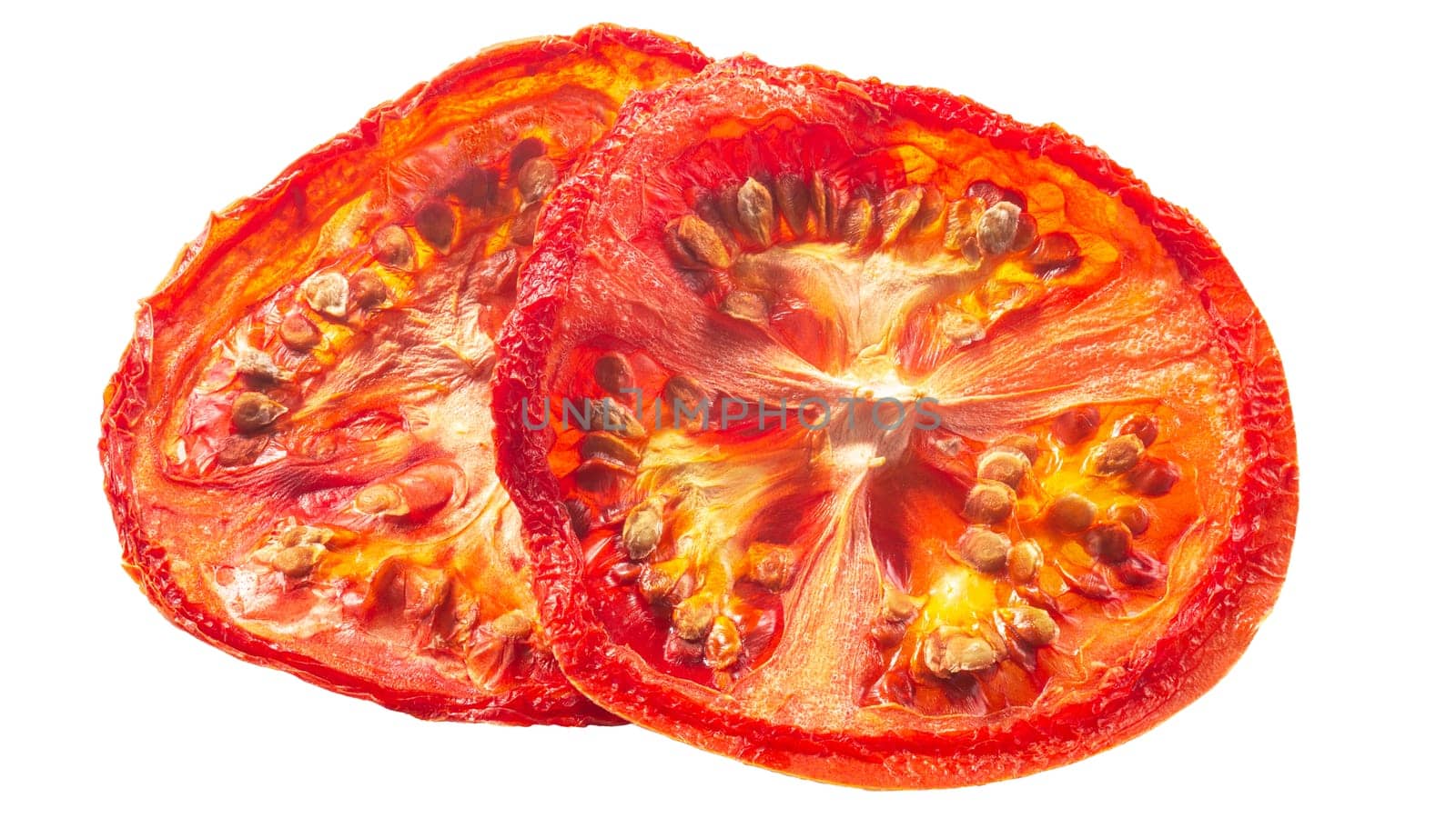 Tomato chips or thin dried slices, isolated
