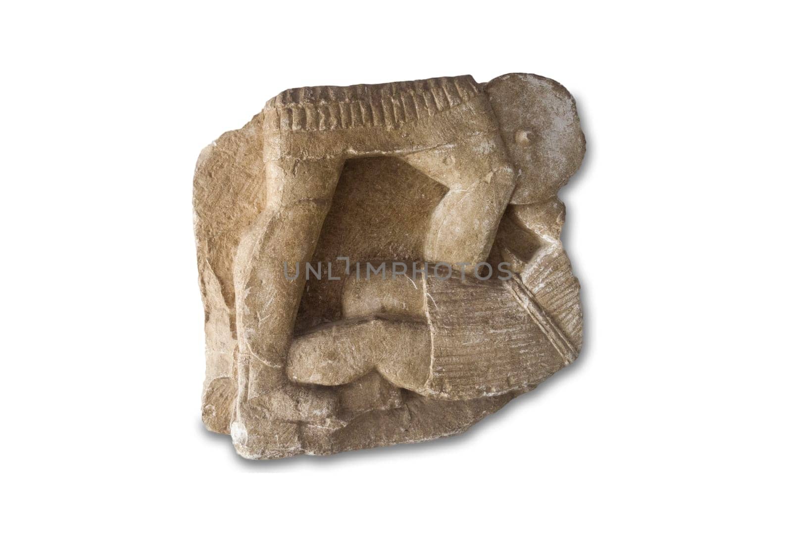 Osuna, Spain - April 20th, 2019: Fallen warrior. Iberian culture high relief. Replica at Osuna Archaeological Museum, Seville