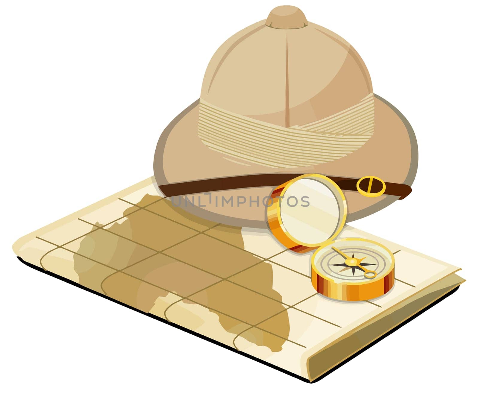 explorer hat compass map safari jungle illustration
