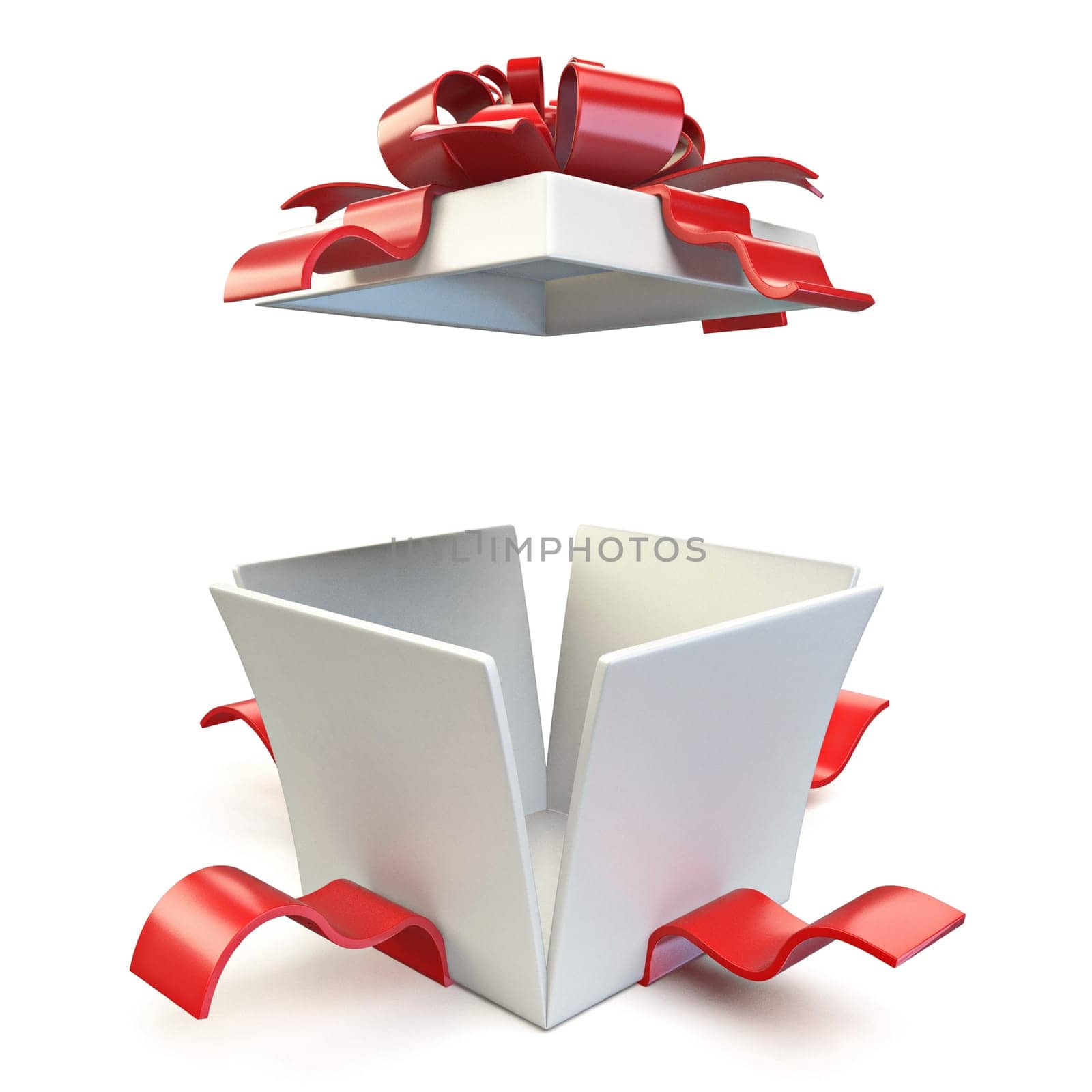 Opened gift box 3D render illustration isolated on white background