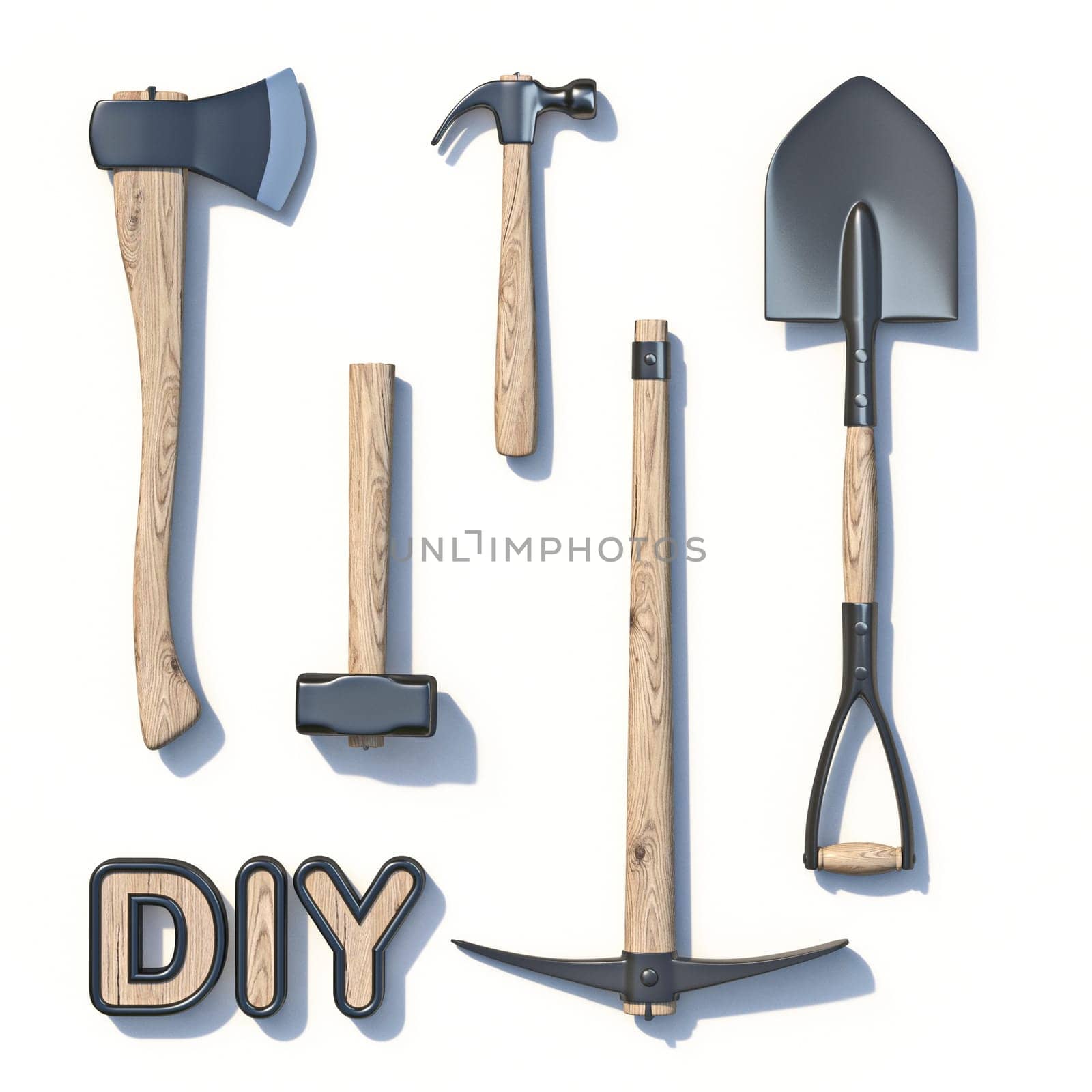 DIY construction tool set 3D render illustration isolated on white background