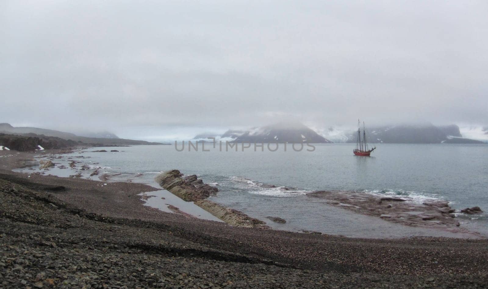 Sailship at Hornsunden, Svalbard Coast