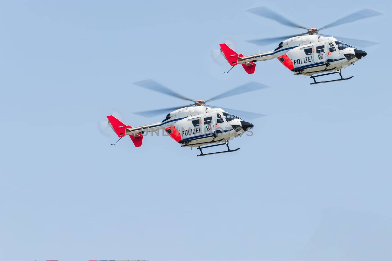 ESSEN, NRW, GERMANY - APRIL 11, 2016:.German police, rescue helicopter landing  to a police operation..