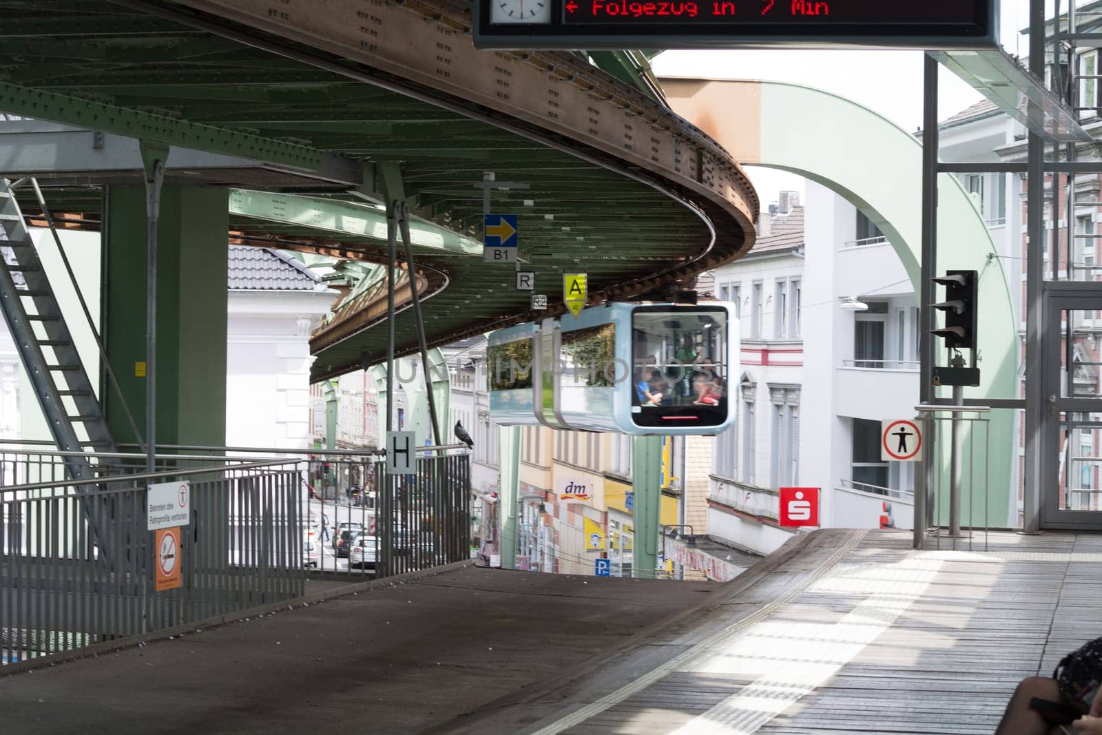 WUPPERTAL  NRW  GERMANY - JULY 31  2017:. Suspension railway in the station Wuppertal Vohwinkel.Die Hochbahn is used for public transport.