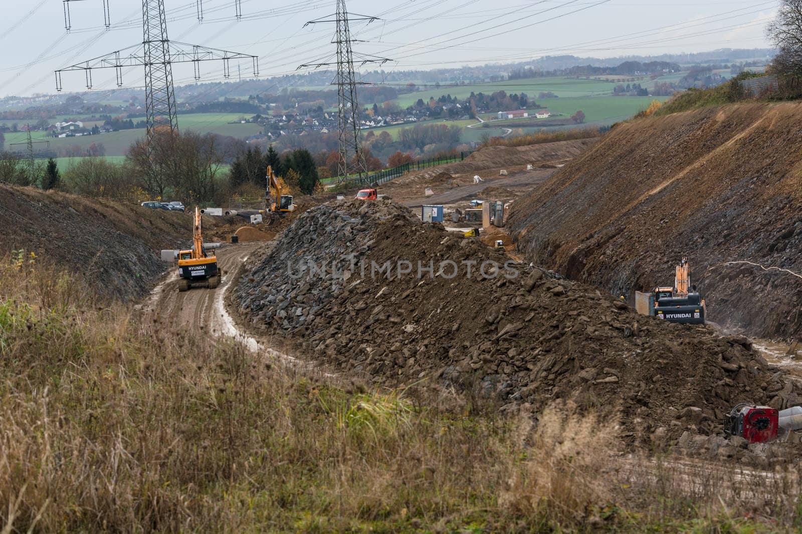 VELBERT, NRW, GERMANY - NOVEMBER 23, 2016:.Motorway A 44 to Dusseldorf. View of a construction site area.