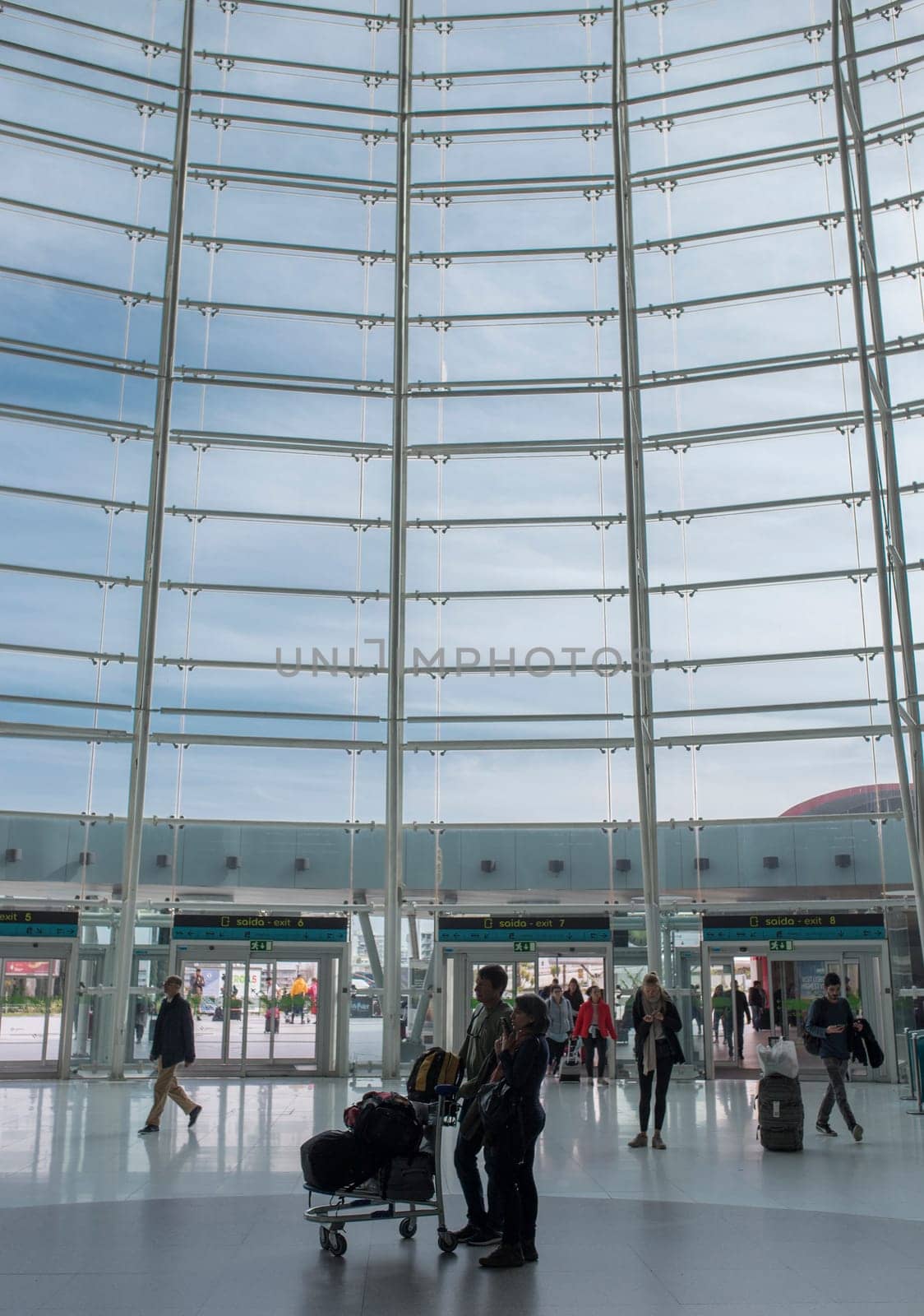 Lisbon, Portugal - Feb the 6th, 2020: International Lisbon Airport Humberto Delgado, Lisbon, Portugal. Entrance hall of Terminal 1