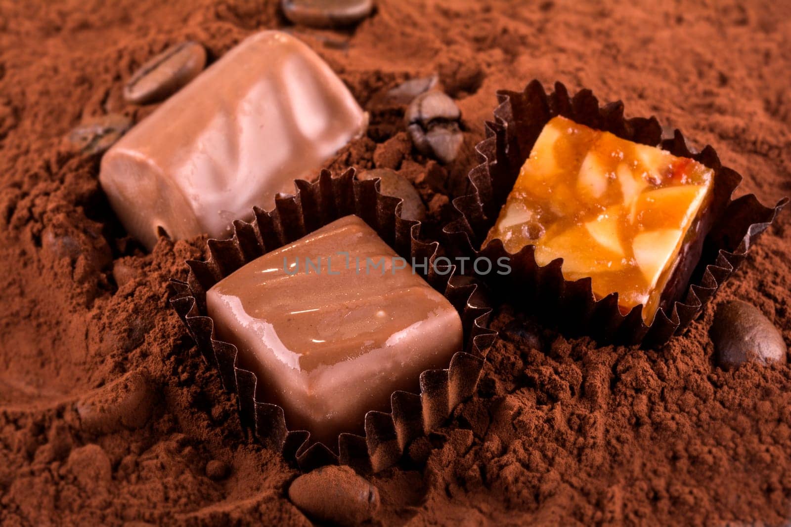 a assortment of chocolate in closeup