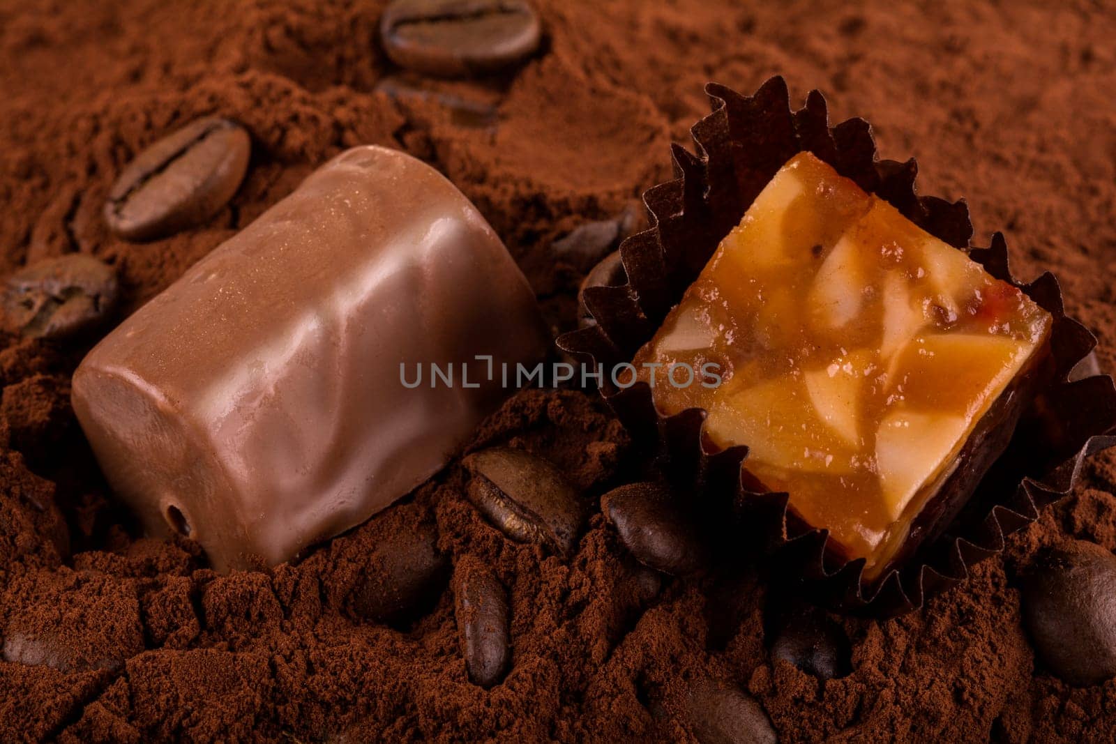 a assortment of chocolate in closeup