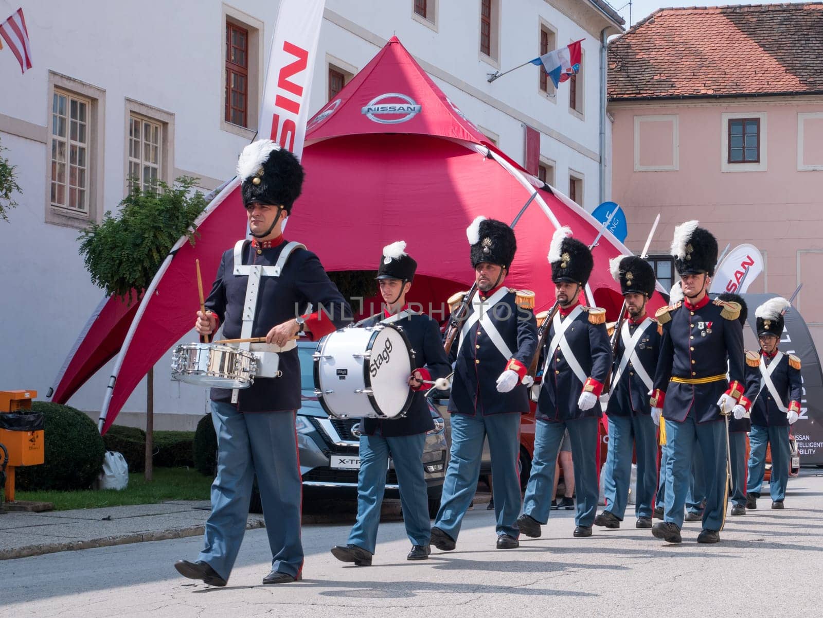 Formal Varazdin Civil Guard passes through the old parts of the city of Varazdin. Spancirfest 2019, Croatia. Špancirfest.