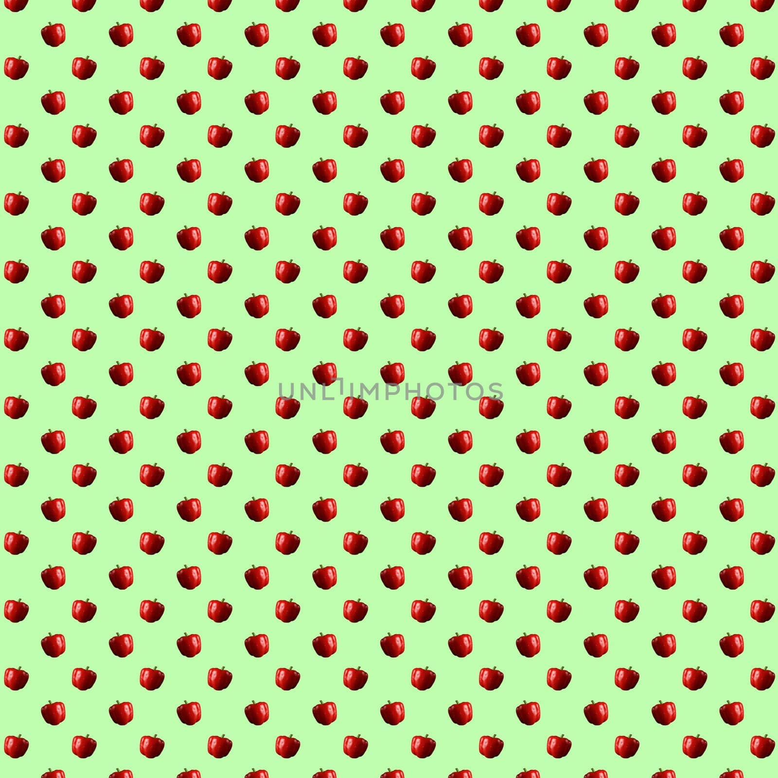 Seamless pattern with red paprika on a light green background
