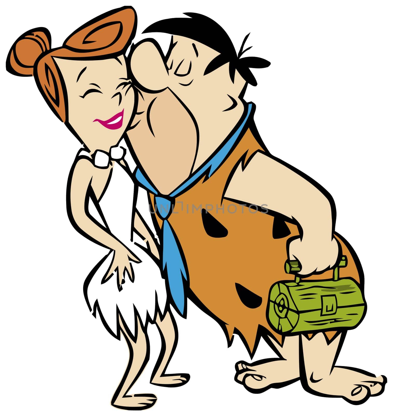 Fred and wilma couple kiss Flintstones romantic illustration editorial