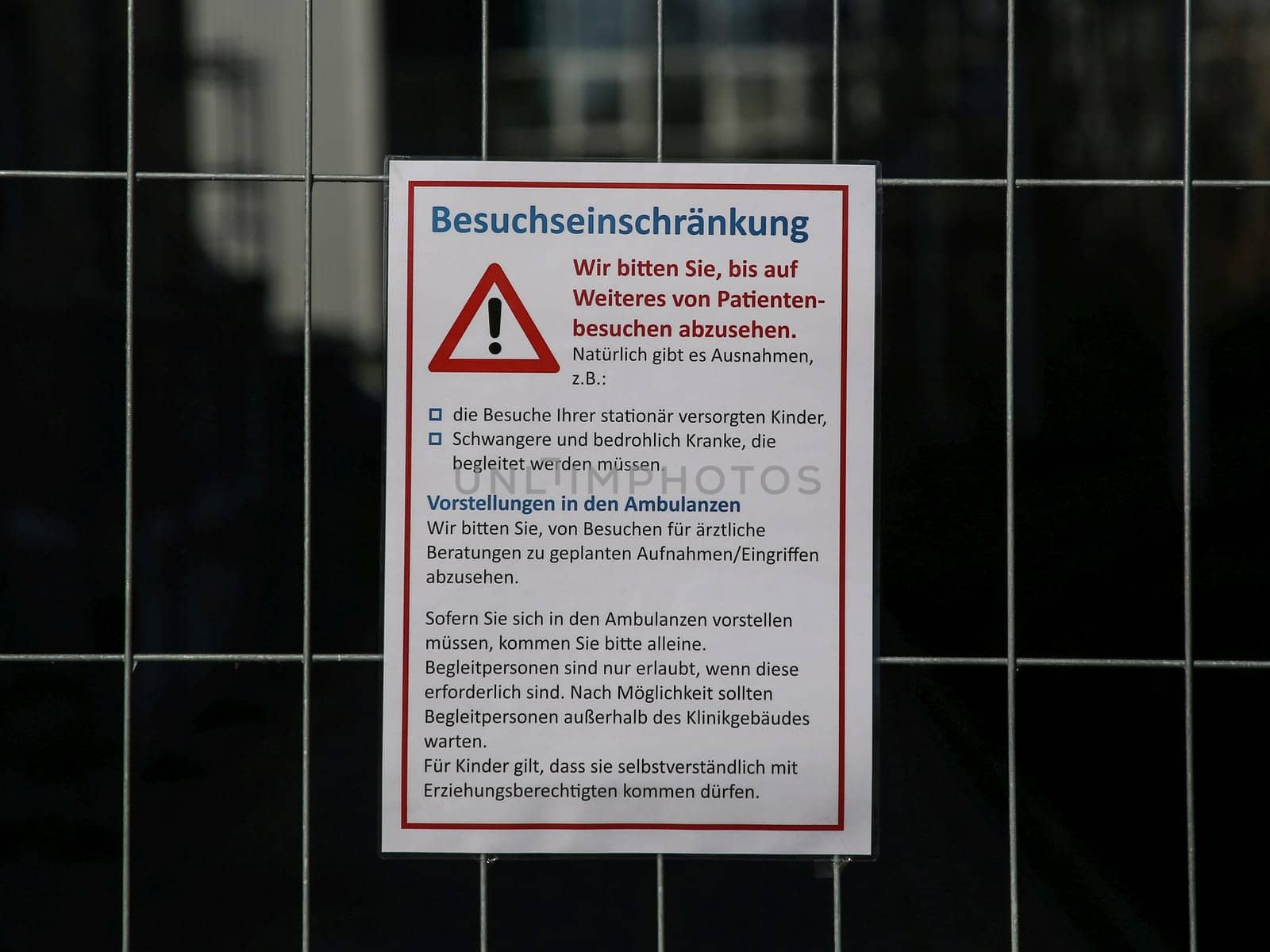 Visits restricted to hospitals during the Corona Virus pandemic