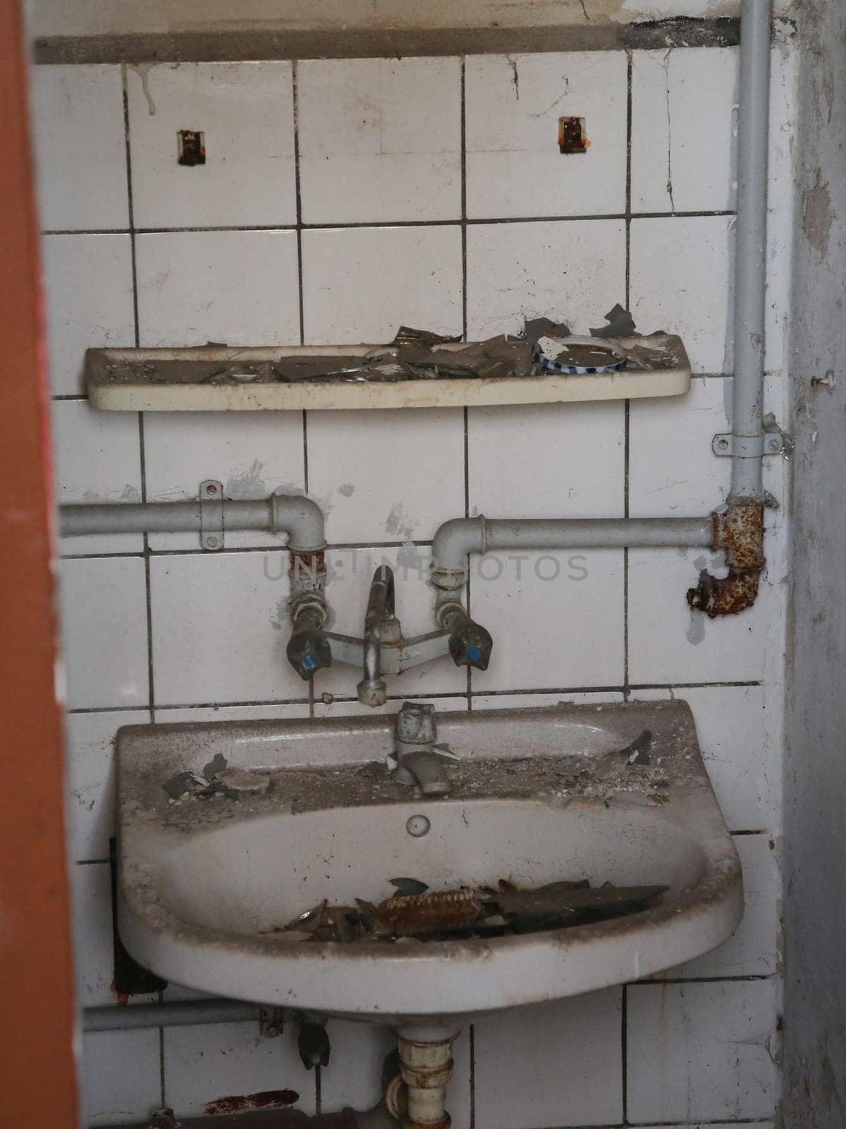 dirty sink with water connection