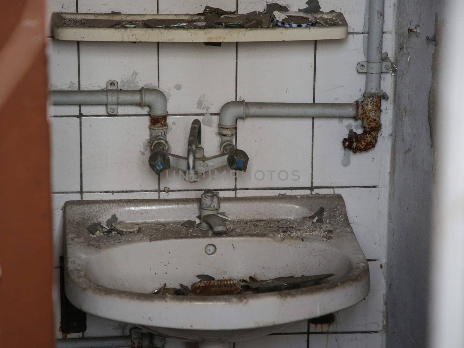 dirty sink with water connection