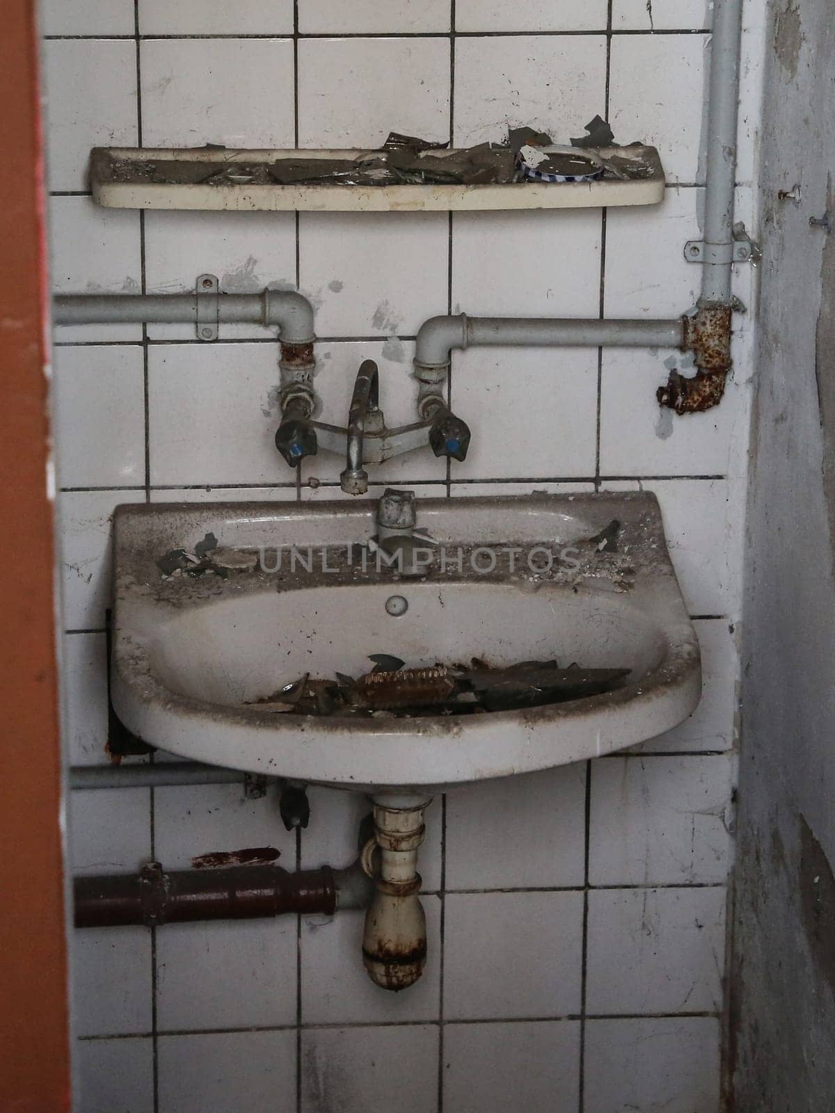 dirty sink with water connection