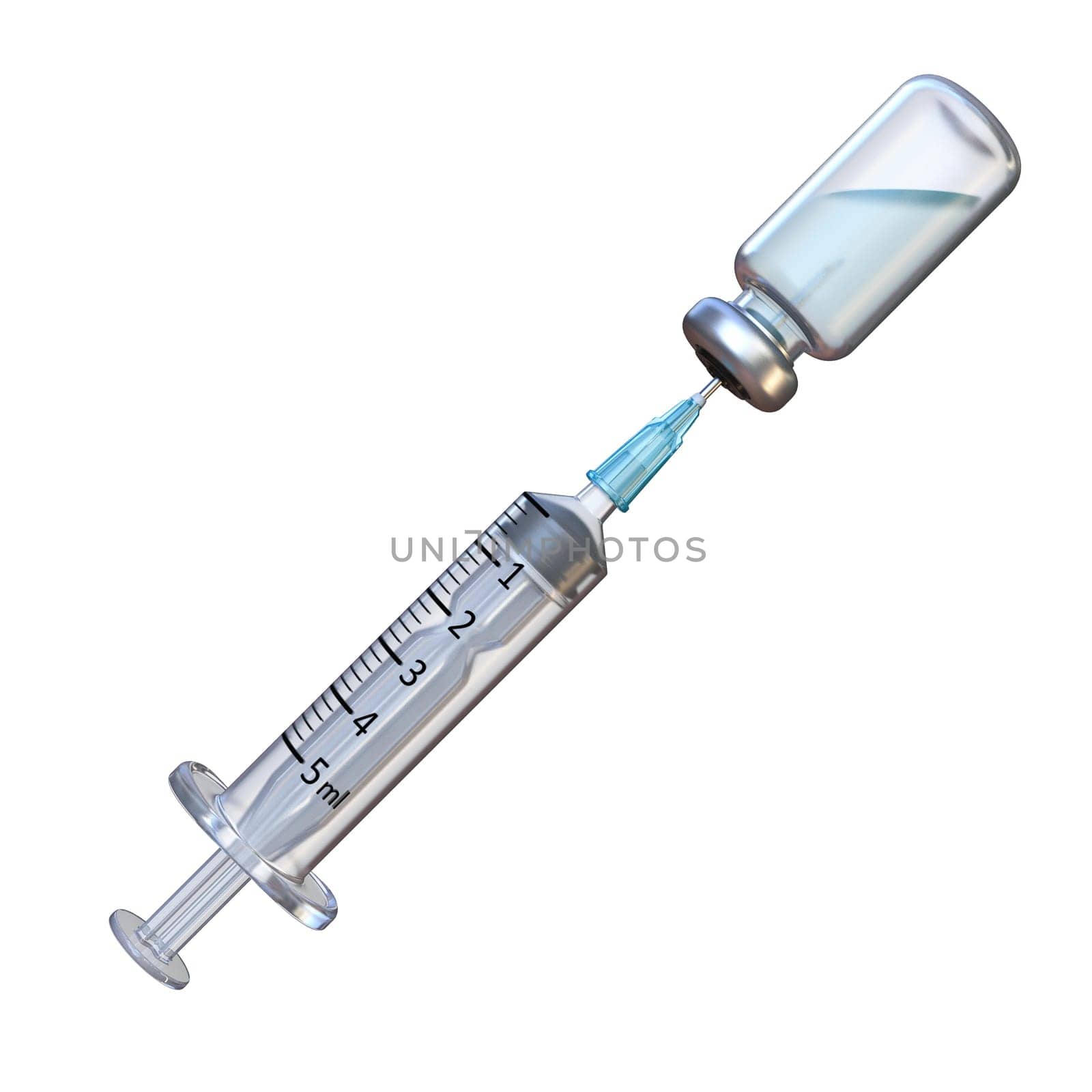 Medical syringe and vaccine 3D render illustration isolated on white background