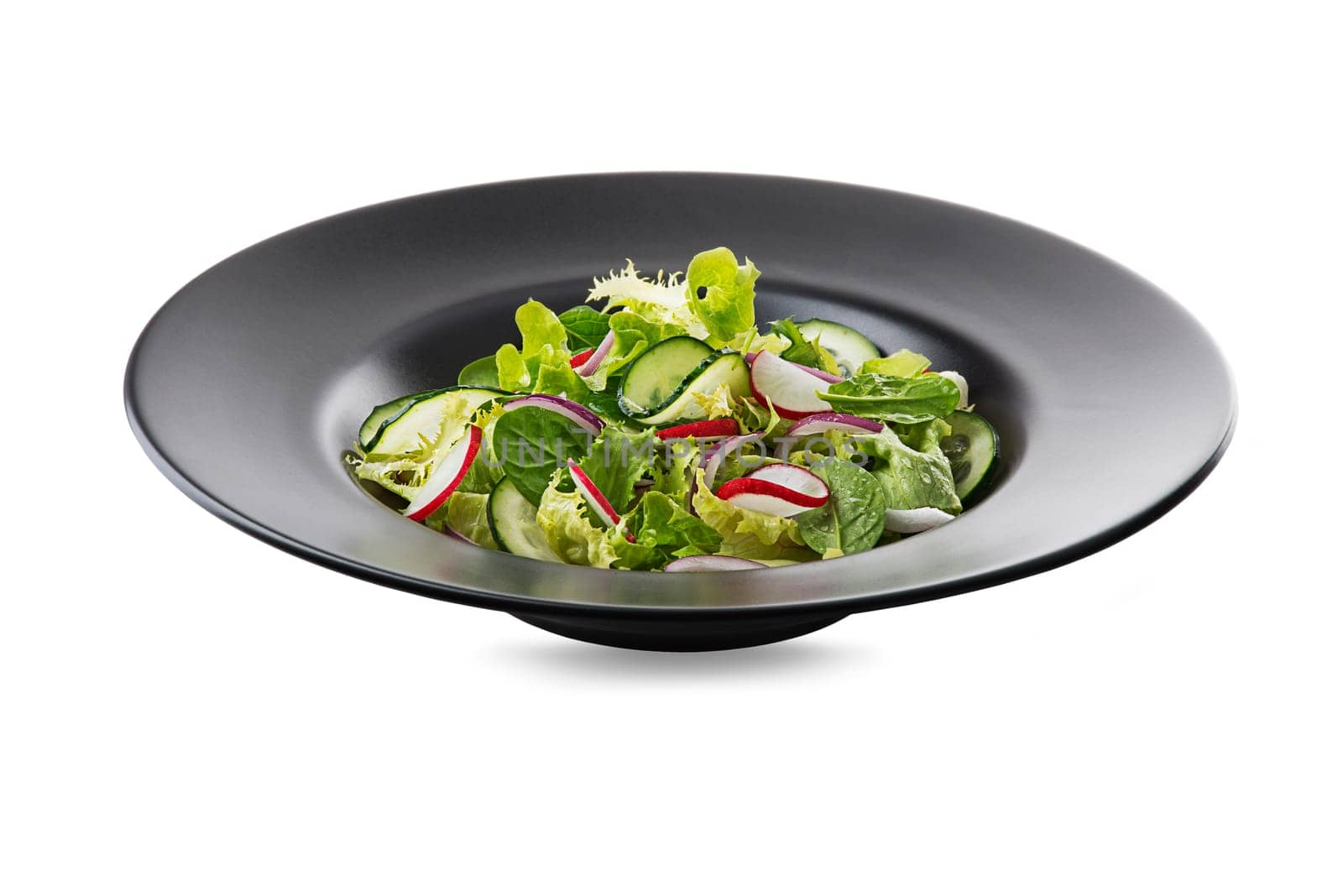 Healthy Green salad with fresh vegetables isolated on white background