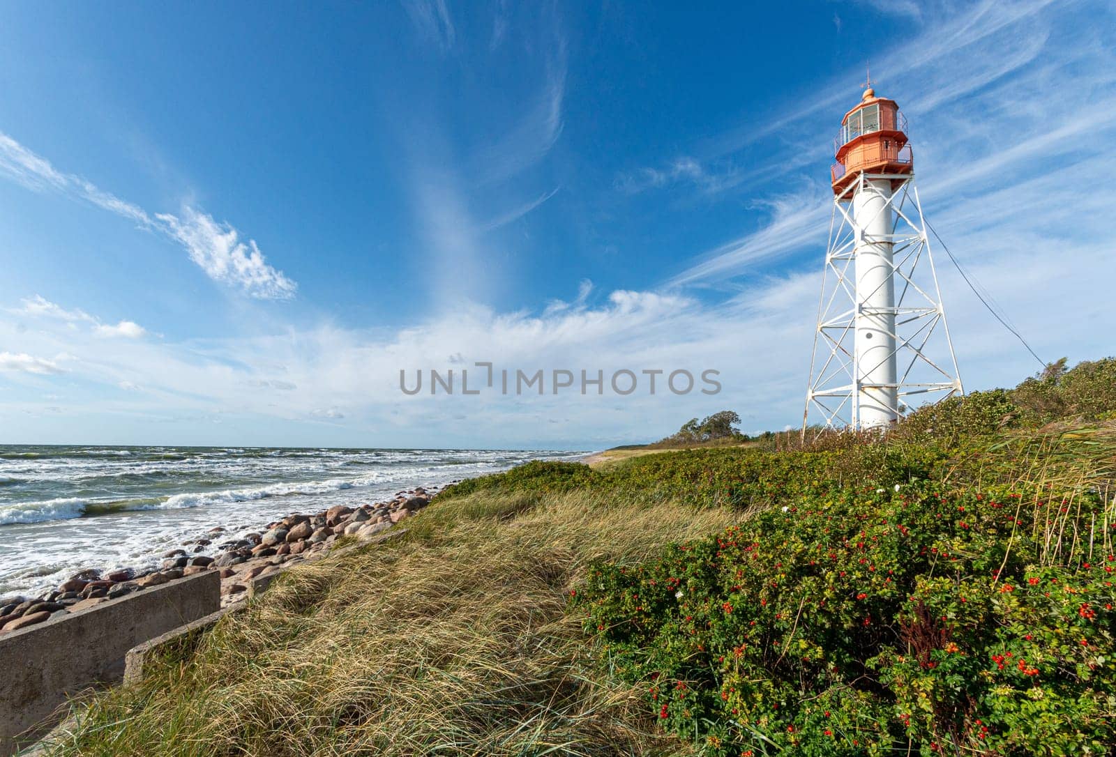 The stoned shore near the lighthouse. Latvia