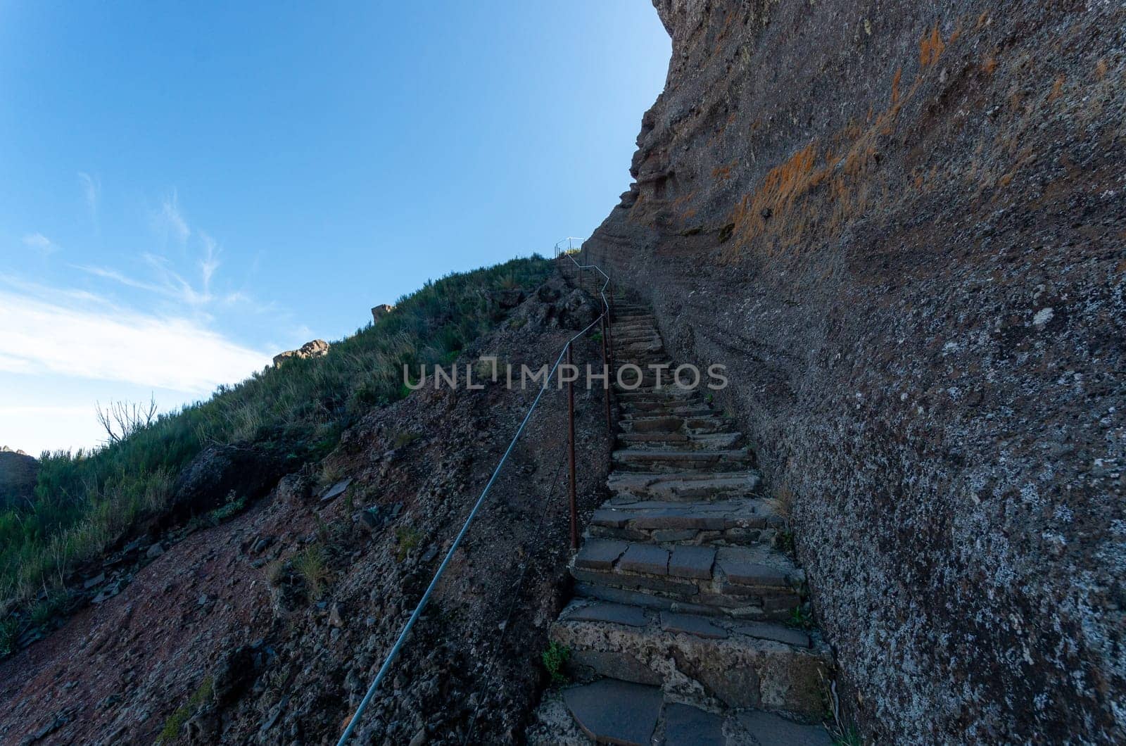 Hiking trail passage from mountain Pico Arieiro to Pico Ruivo, Madeira.