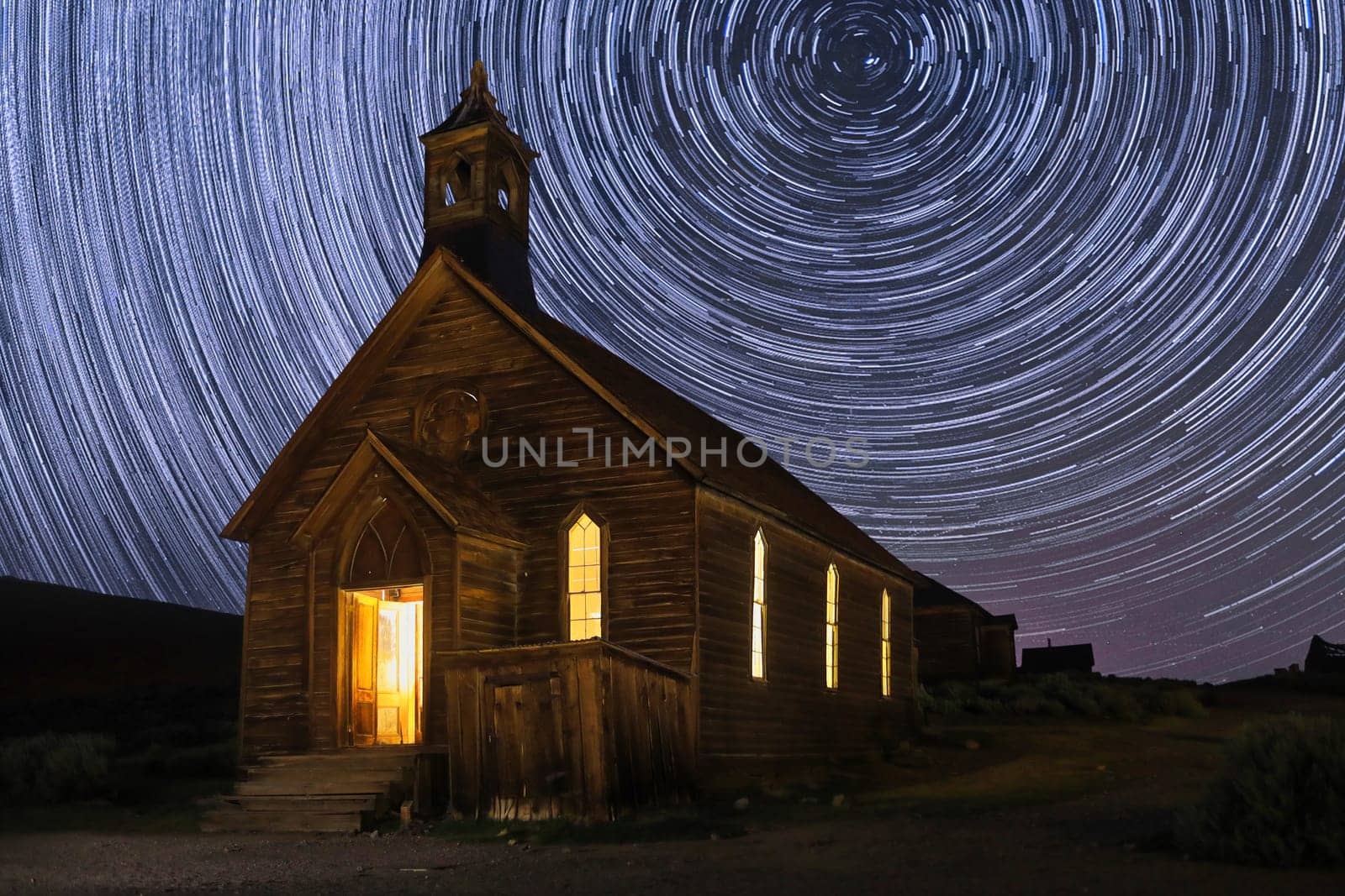 Star Trails and Milky Way in Bodie California Eastern Sierras
