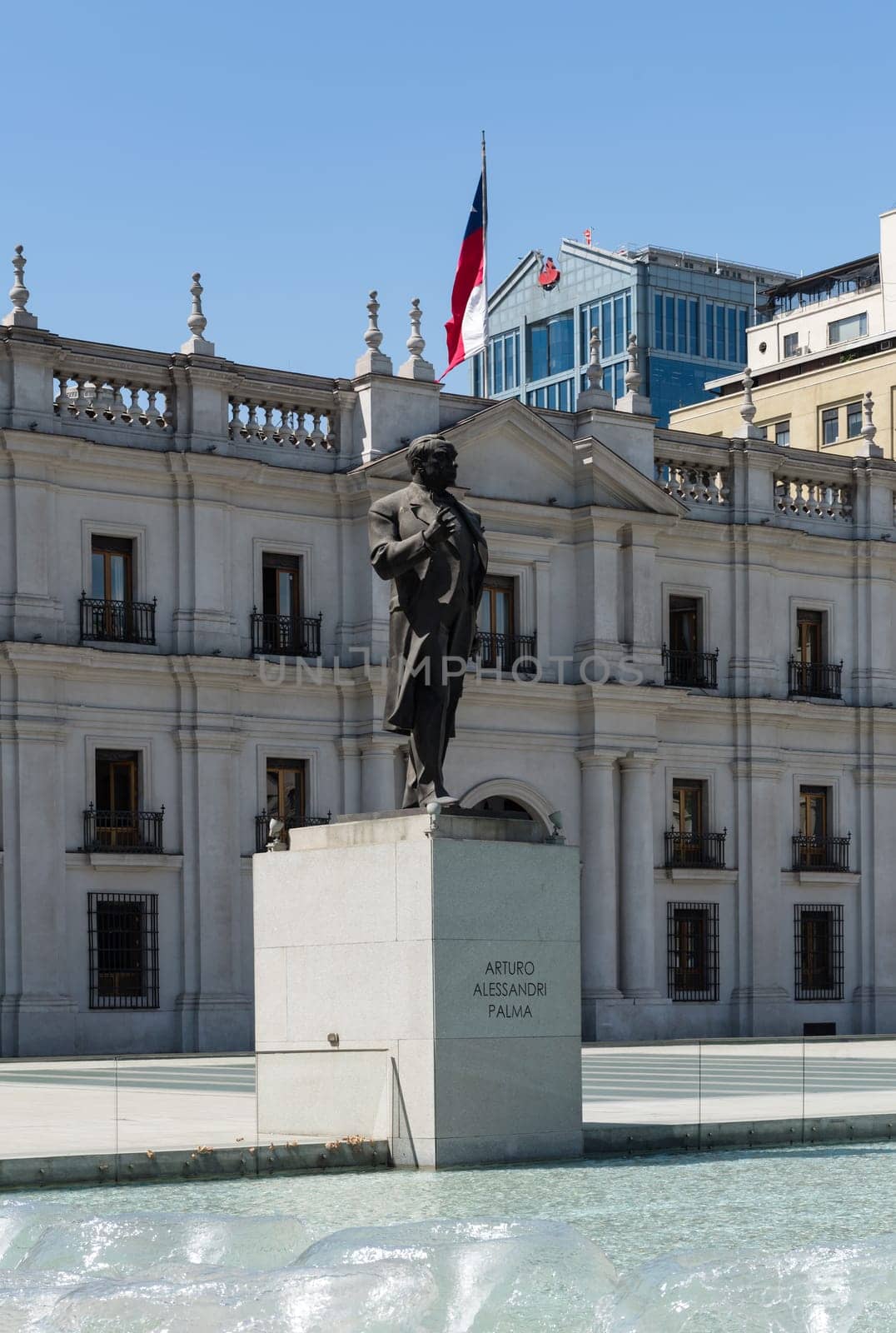 Monument to Arturo Alessandri Palma in front of the Moneda Palace, Santiago, Chile