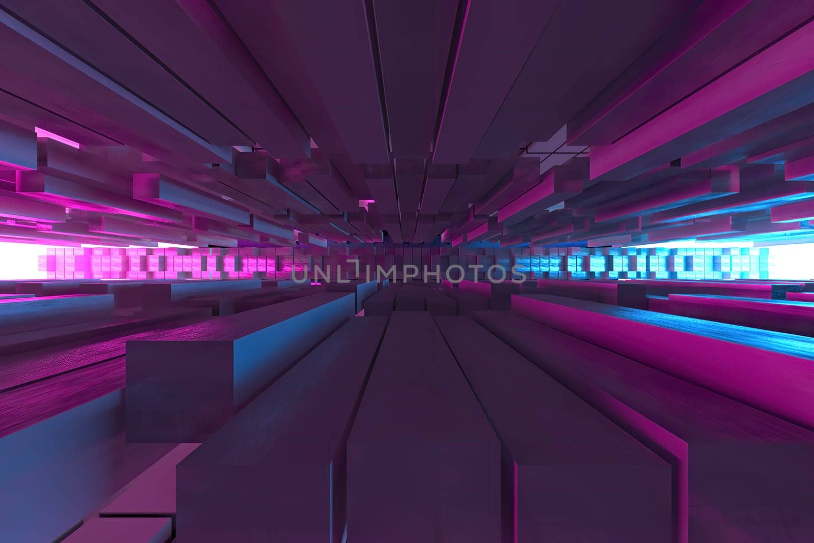 3D illustration,3d render,Abstract image of the cube background, the path to the light, Plastic Pink and Blue background
