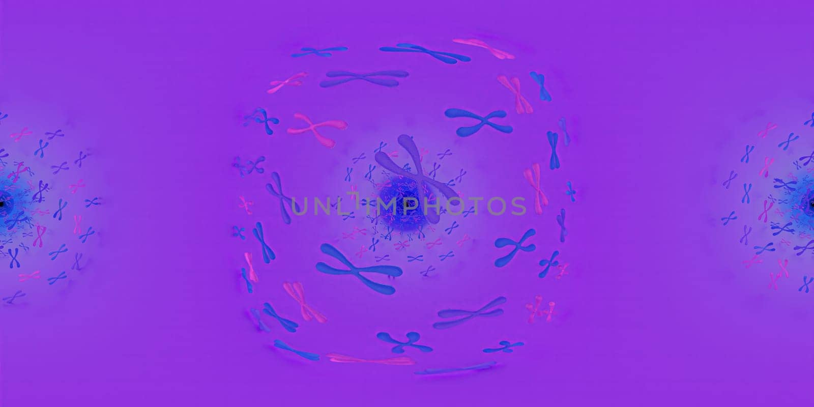 3d illustration of Chromosome scientific background. Equirectangular  360 VR image.  The medical panoramic background.