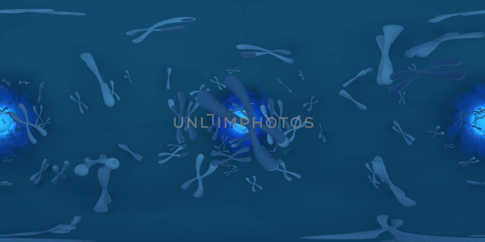 3d illustration of Chromosome scientific background. Equirectangular  360 VR image.  The medical panoramic background.