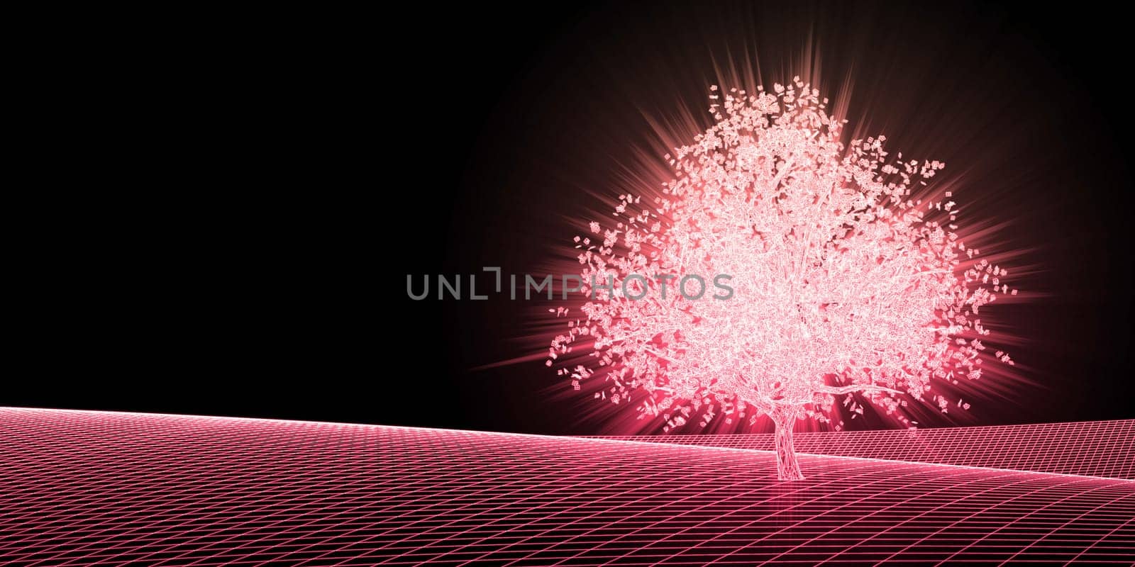 Abstract Digital Landscape with Cyber Tree Background